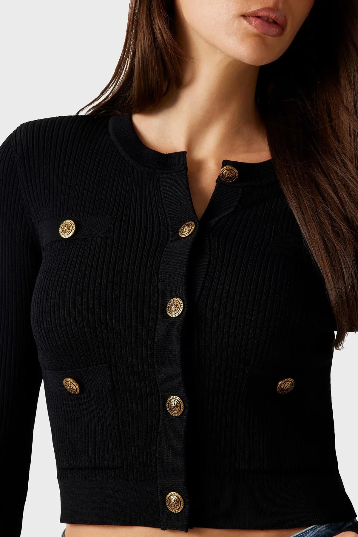 Guess Ls Cn Emmie Regular Fit Bisiklet Yaka Düğmeli Triko W5YR09Z0130 Bayan Hırka W5YR09 Z0130 JBLK SİYAH - 3