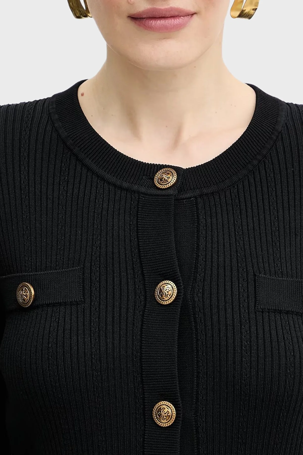 Guess Ls Cn Emmie Regular Fit Bisiklet Yaka Düğmeli Triko W5YR09Z0130 Bayan Hırka W5YR09 Z0130 JBLK SİYAH - 5