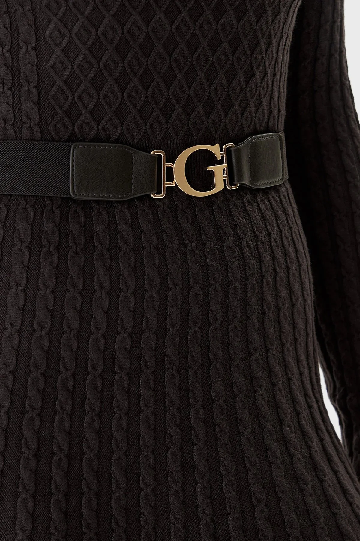 Guess Ls Cn Flare Fit Bisiklet Yaka Kemer Detaylı Mini Triko W5BK68Z2YJ2 Bayan Elbise W5BK68 Z2YJ2 G1H3 ANTRASİT - 4