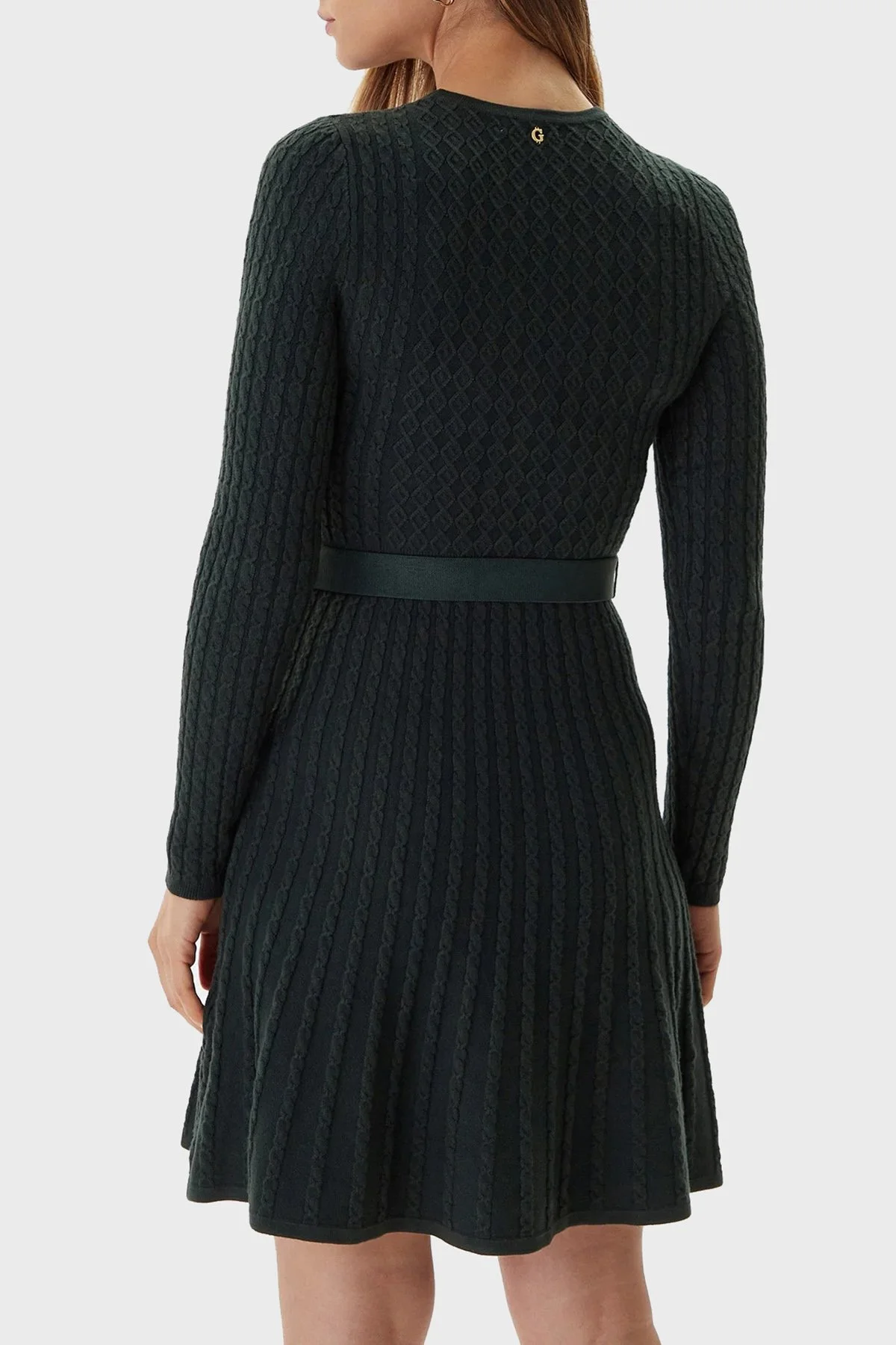 Guess Ls Cn Flare Fit Bisiklet Yaka Kemer Detaylı Mini Triko W5BK68Z2YJ2 Bayan Elbise W5BK68 Z2YJ2 G8H6 HAKİ - 3