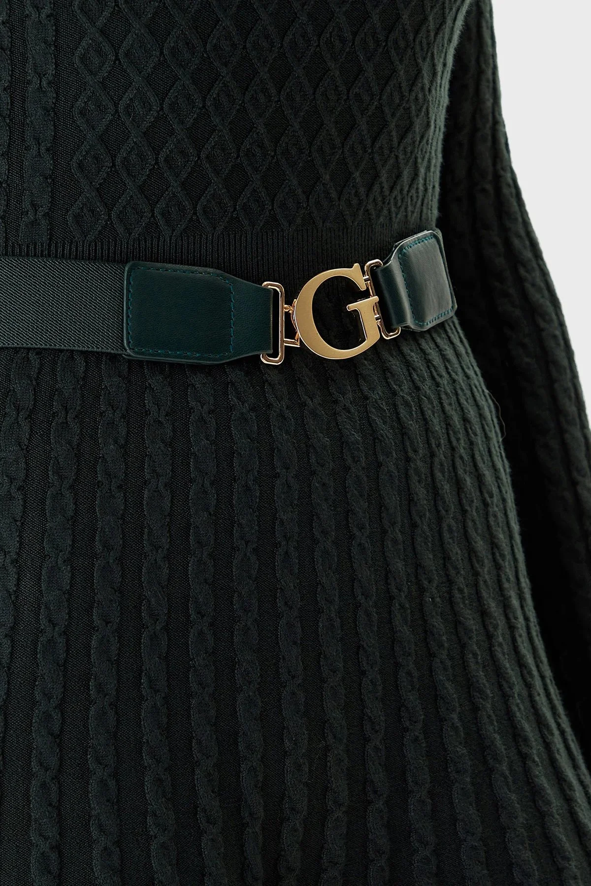 Guess Ls Cn Flare Fit Bisiklet Yaka Kemer Detaylı Mini Triko W5BK68Z2YJ2 Bayan Elbise W5BK68 Z2YJ2 G8H6 HAKİ - 4