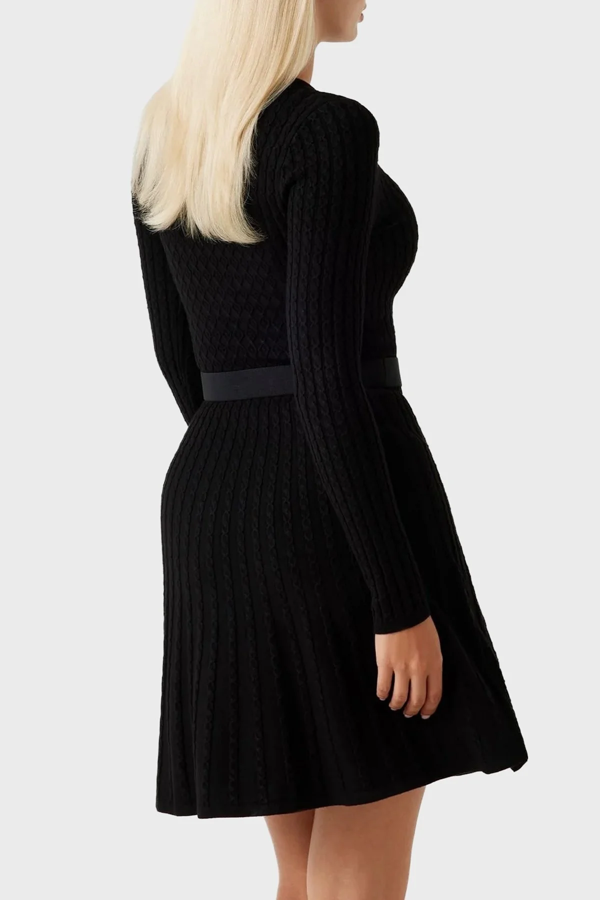 Guess Ls Cn Flare Fit Bisiklet Yaka Kemer Detaylı Mini Triko W5BK68Z2YJ2 Bayan Elbise W5BK68 Z2YJ2 JBLK SİYAH - 3