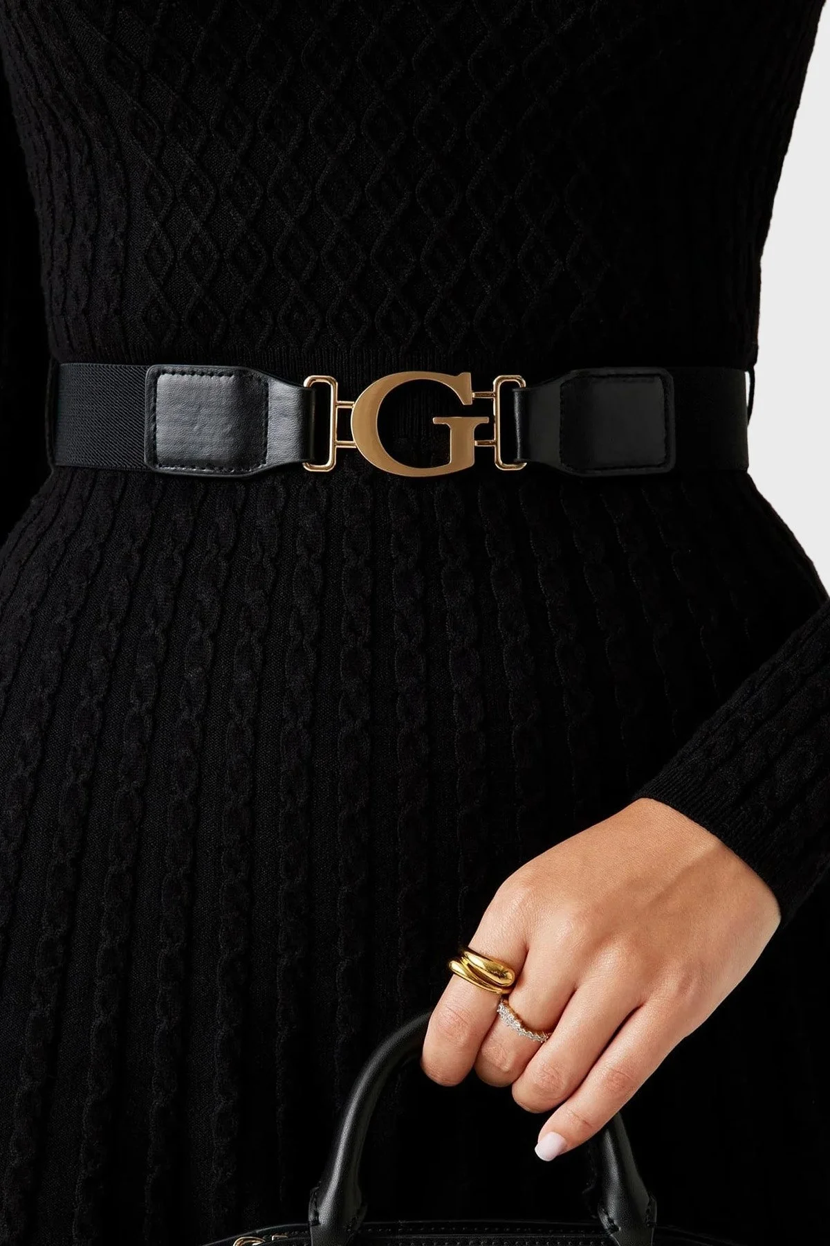 Guess Ls Cn Flare Fit Bisiklet Yaka Kemer Detaylı Mini Triko W5BK68Z2YJ2 Bayan Elbise W5BK68 Z2YJ2 JBLK SİYAH - 4