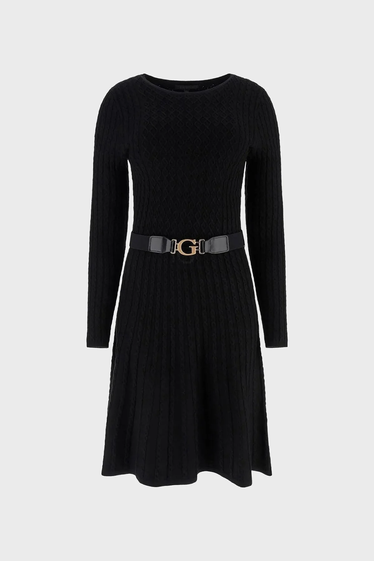 Guess Ls Cn Flare Fit Bisiklet Yaka Kemer Detaylı Mini Triko W5BK68Z2YJ2 Bayan Elbise W5BK68 Z2YJ2 JBLK SİYAH - 5