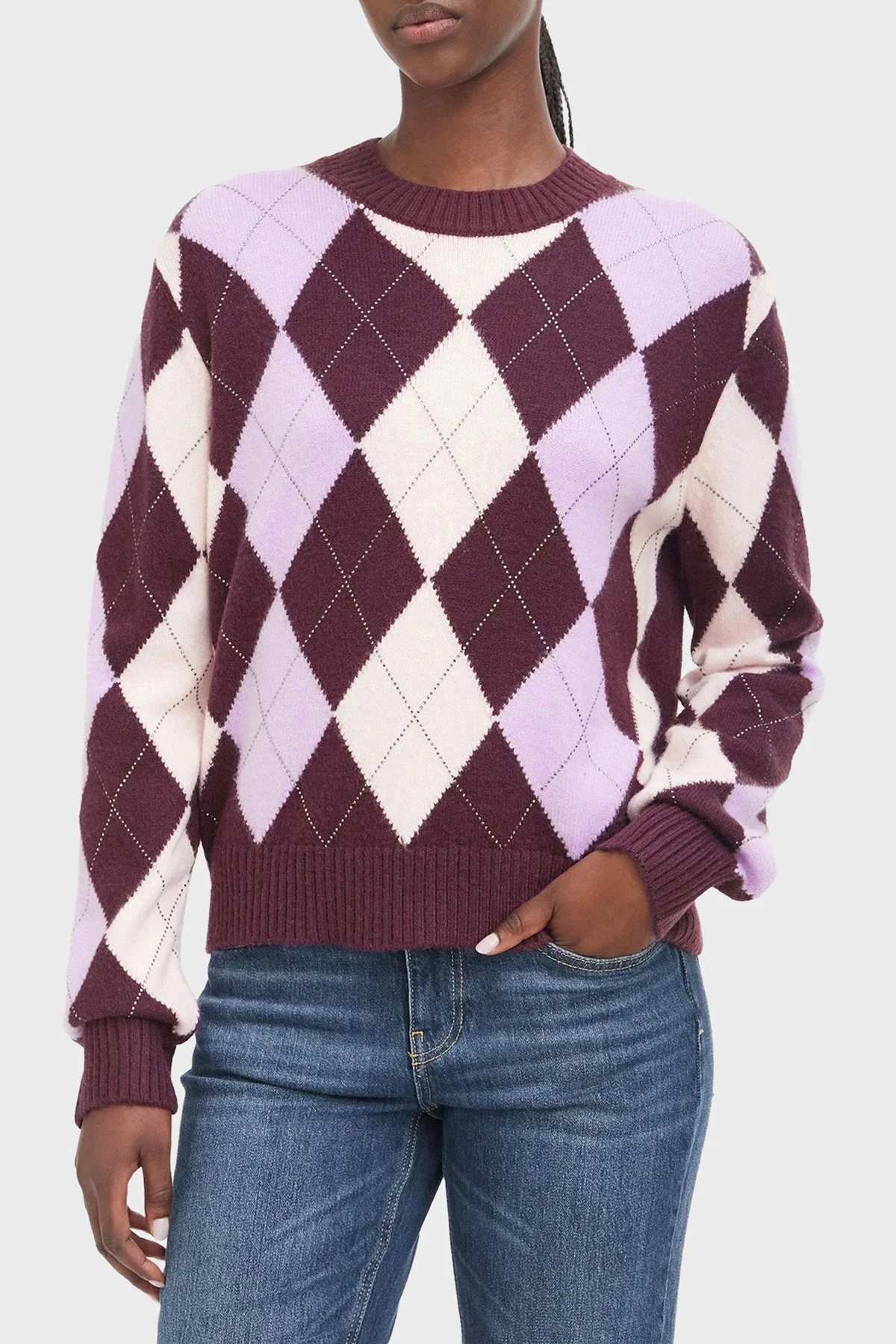 Guess Ls Cn Gracie Argyle Ekoseli Bisiklet Yaka W6BR48Z1447 Kadın Kazak W6BR48 Z1447 F5YP Bordo - 1