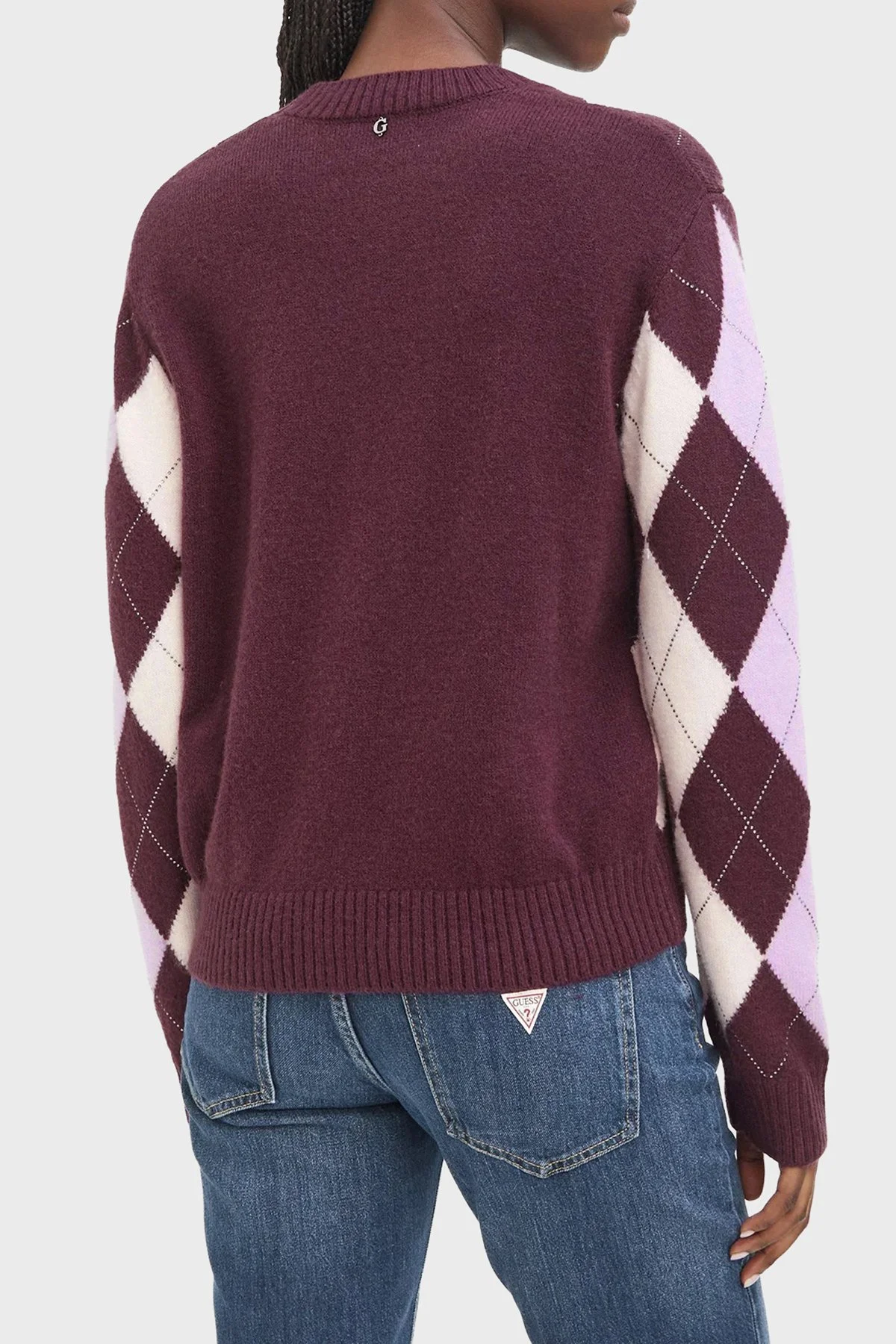 Guess Ls Cn Gracie Argyle Ekoseli Bisiklet Yaka W6BR48Z1447 Kadın Kazak W6BR48 Z1447 F5YP Bordo - 3