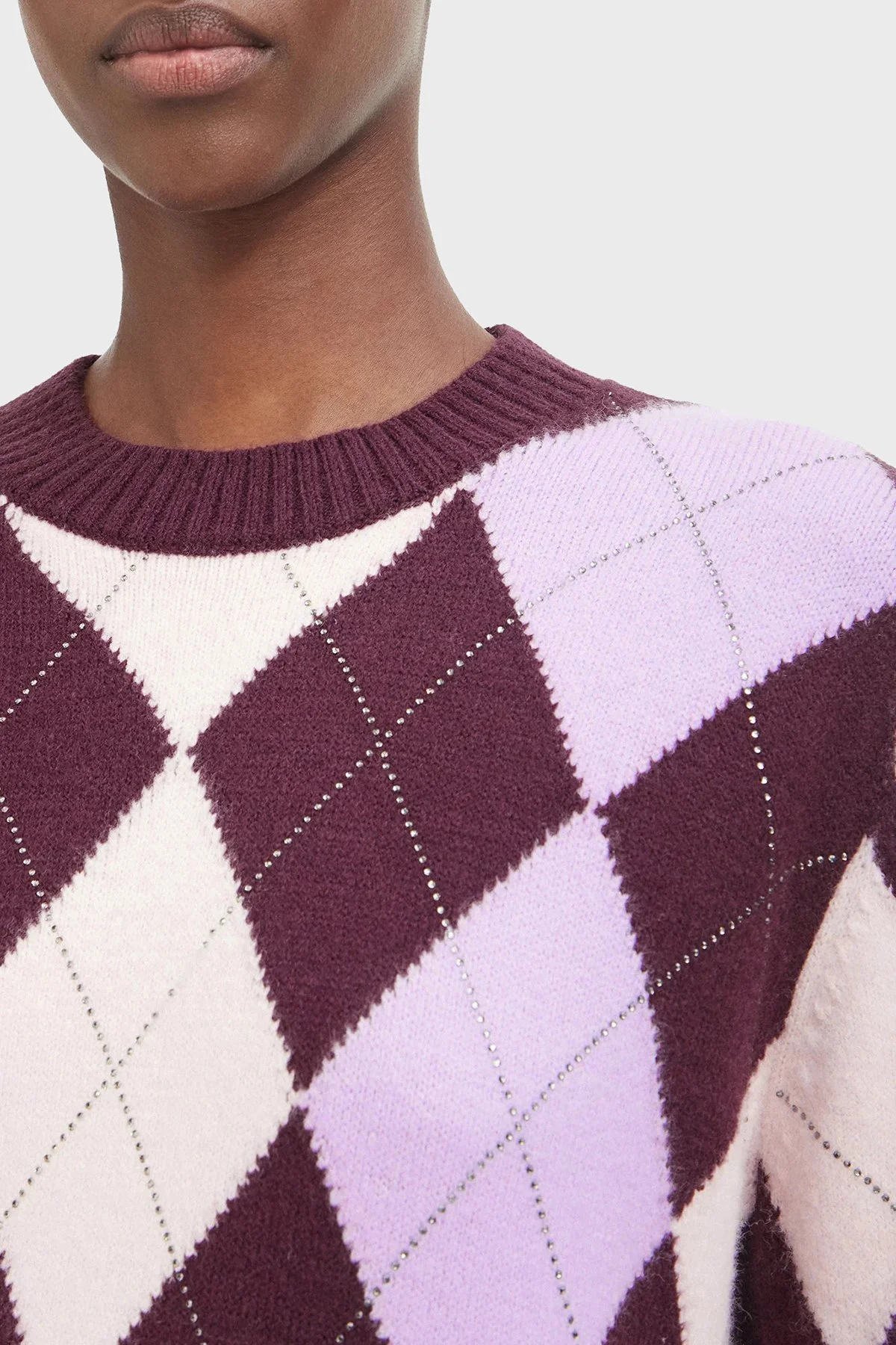 Guess Ls Cn Gracie Argyle Ekoseli Bisiklet Yaka W6BR48Z1447 Kadın Kazak W6BR48 Z1447 F5YP Bordo - 4