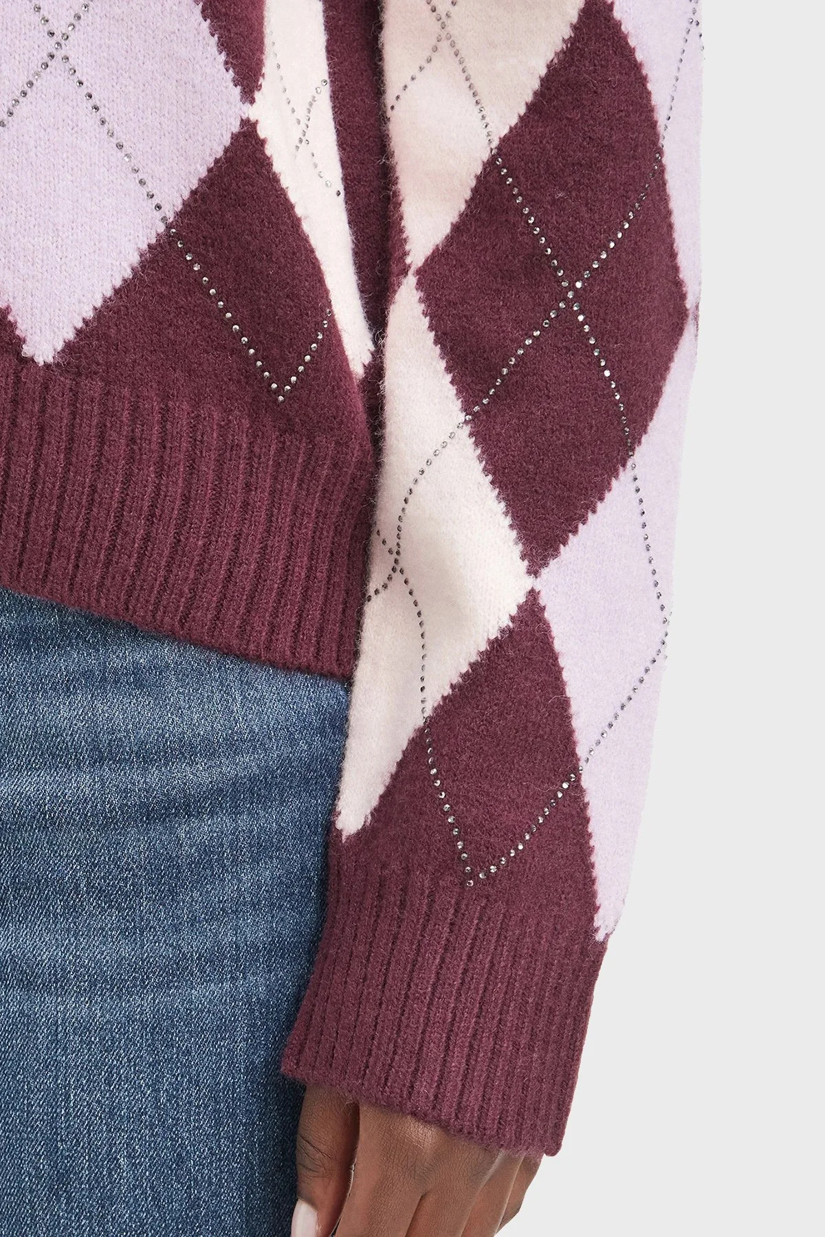 Guess Ls Cn Gracie Argyle Ekoseli Bisiklet Yaka W6BR48Z1447 Kadın Kazak W6BR48 Z1447 F5YP Bordo - 5