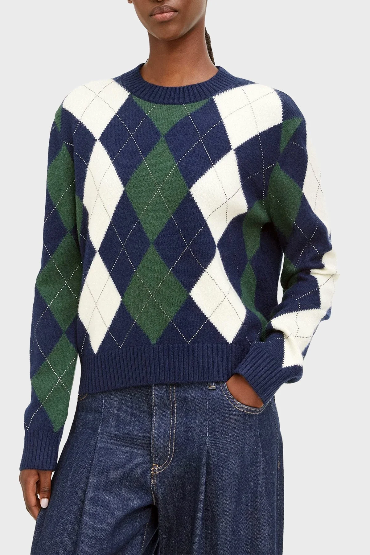 Guess Ls Cn Gracie Argyle Ekoseli Bisiklet Yaka W6BR48Z1447 Kadın Kazak W6BR48 Z1447 F5YX Lacivert - 1