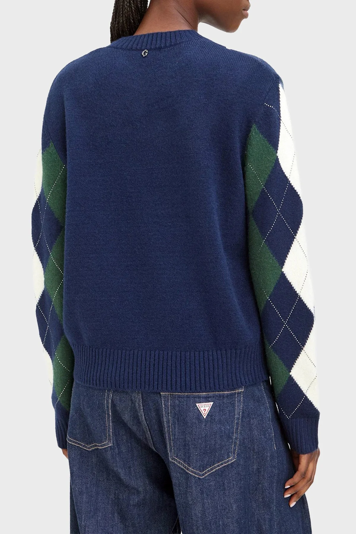 Guess Ls Cn Gracie Argyle Ekoseli Bisiklet Yaka W6BR48Z1447 Kadın Kazak W6BR48 Z1447 F5YX Lacivert - 3