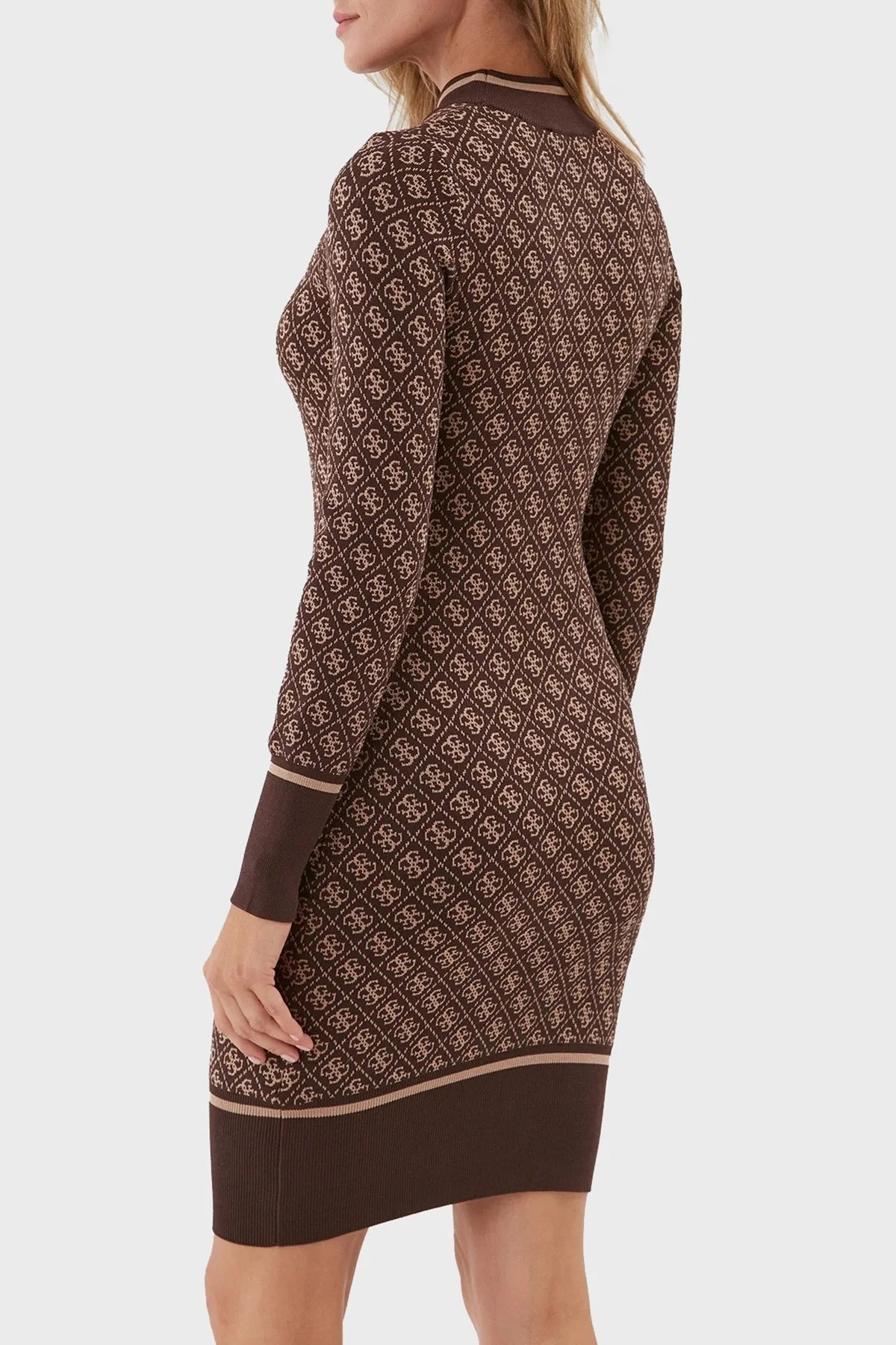 Guess Ls Lise Logolu Bodycon Mini Triko Bayan Elbise W3BK0DZ37K0 F1KM KAHVE - 2