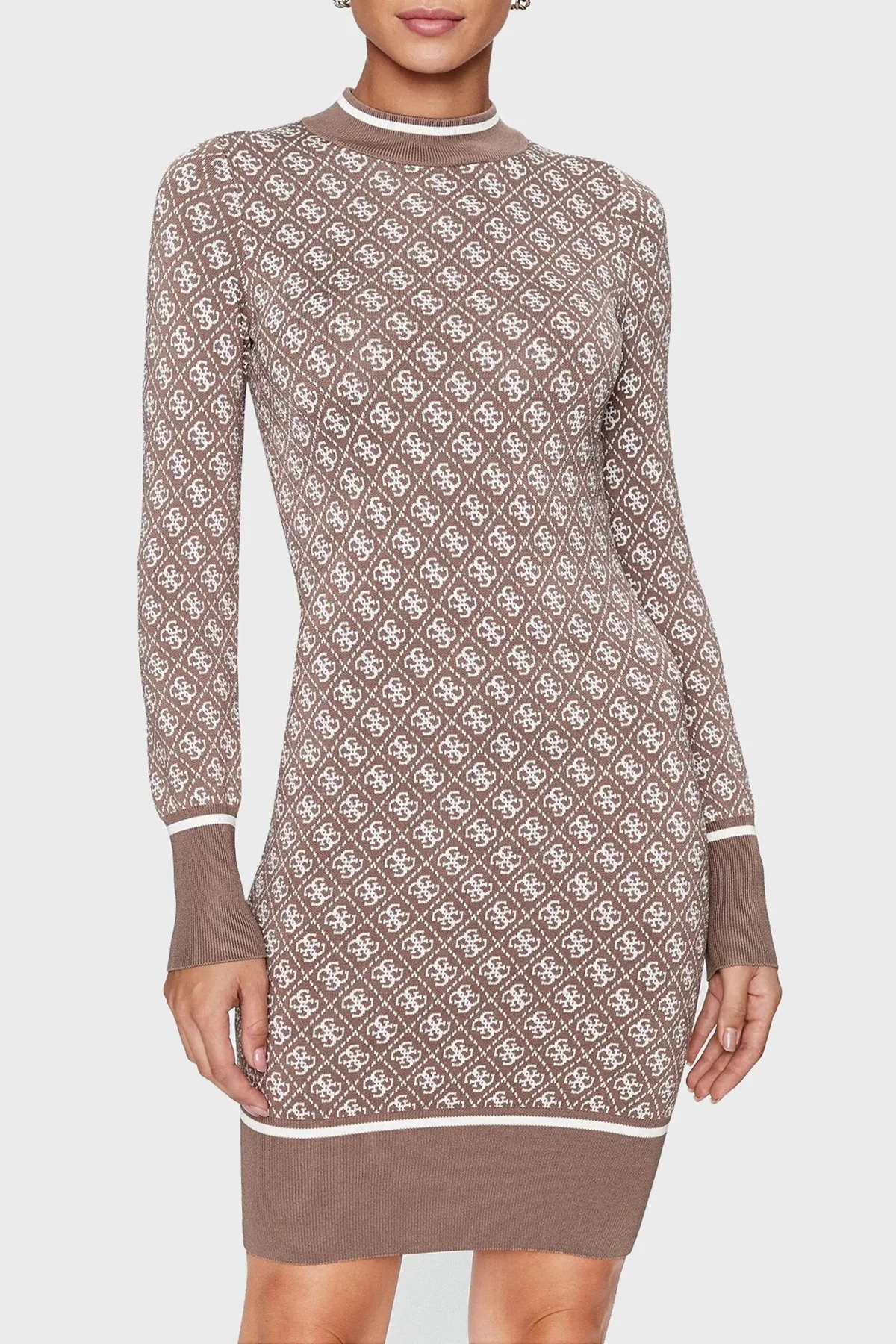 Guess Ls Lise Logolu Bodycon Mini Triko Bayan Elbise W3BK0DZ37K0 F1MY BEJ - 6