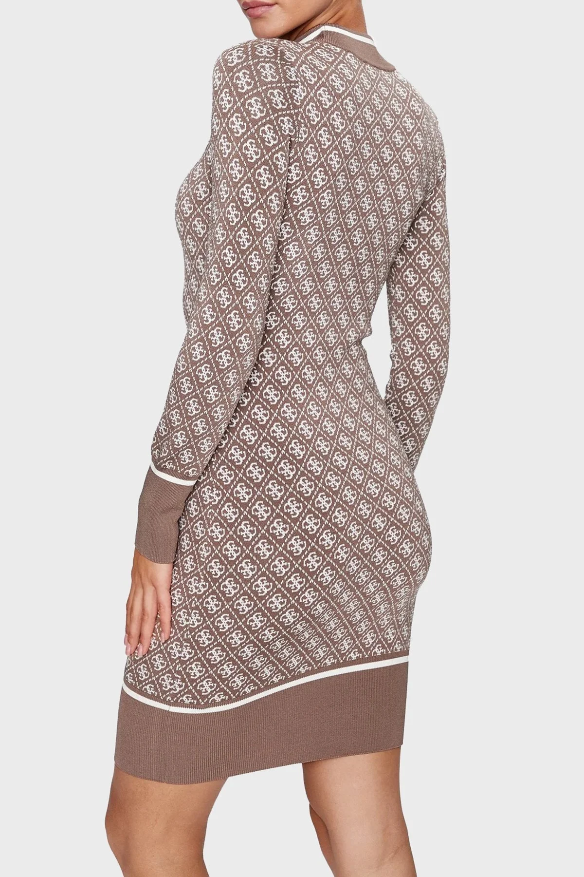 Guess Ls Lise Logolu Bodycon Mini Triko Bayan Elbise W3BK0DZ37K0 F1MY BEJ - 8