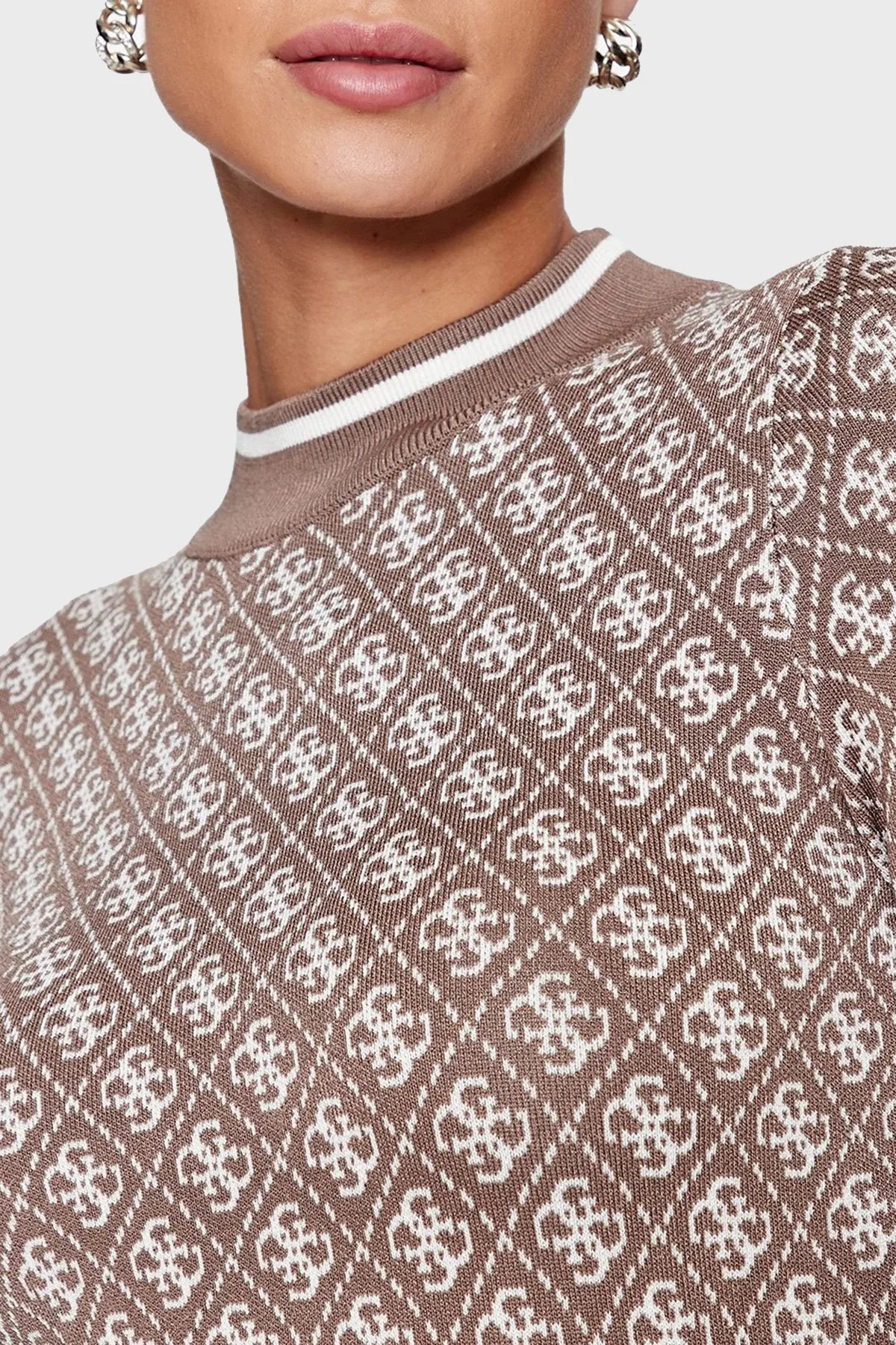 Guess Ls Lise Logolu Bodycon Mini Triko Bayan Elbise W3BK0DZ37K0 F1MY BEJ - 9