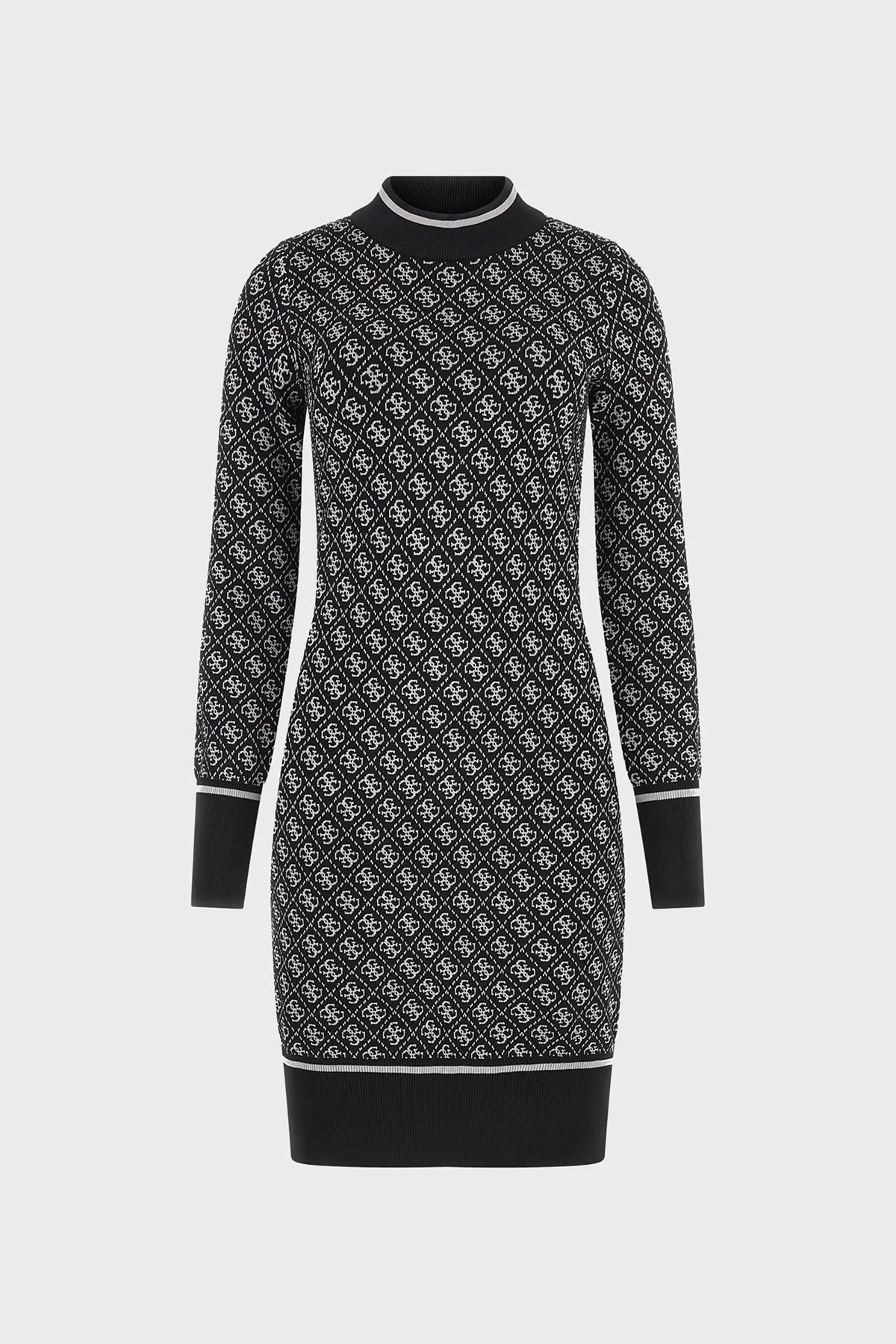 Guess Ls Lise Logolu Bodycon Mini Triko Bayan Elbise W3BK0DZ37K0 FJ2B SİYAH-BEYAZ - 6