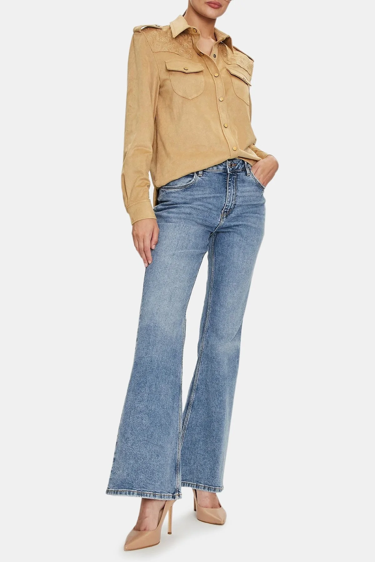 Guess Ls Margot Logolu Slim Fit W4YH0CWG6T0 Bayan Gömlek W4YH0C WG6T0 F1AT TABA - 2