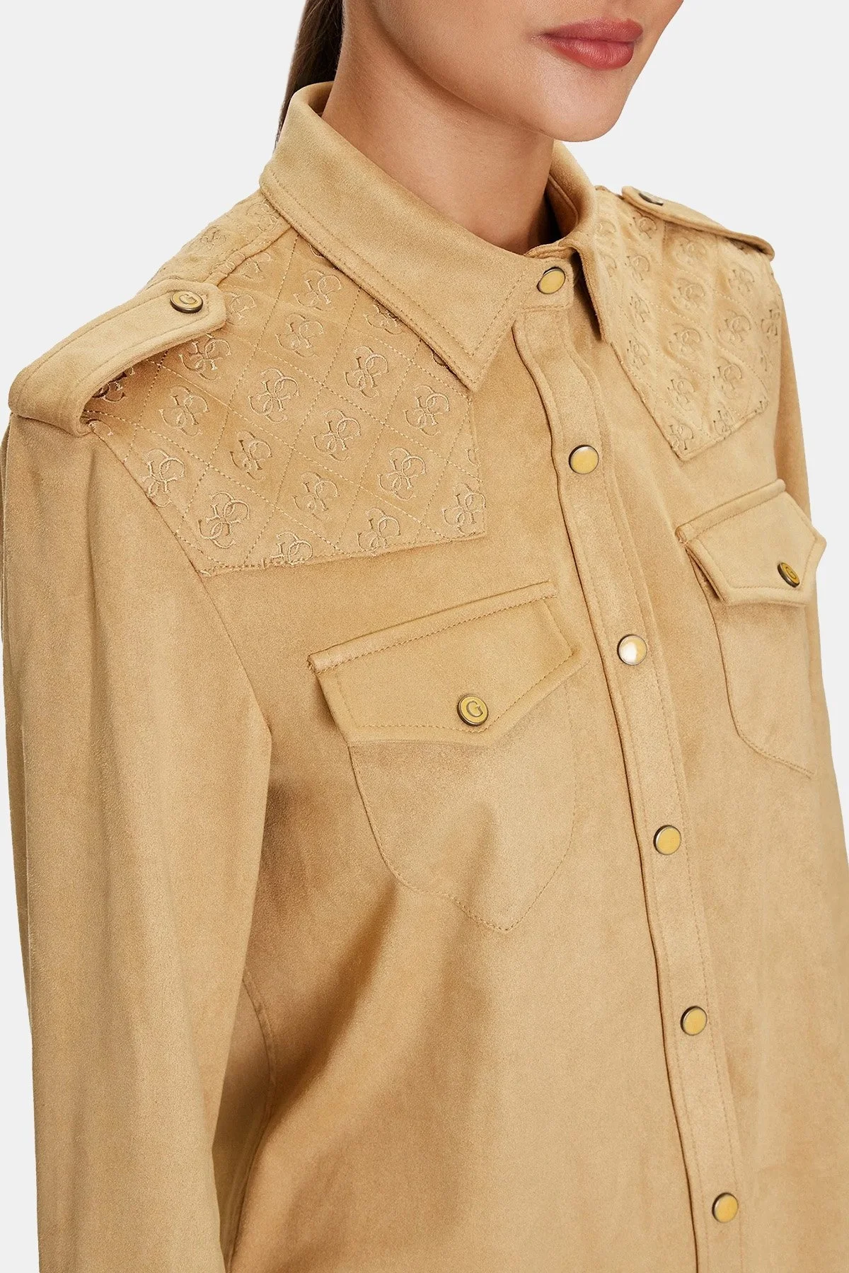 Guess Ls Margot Logolu Slim Fit W4YH0CWG6T0 Bayan Gömlek W4YH0C WG6T0 F1AT TABA - 4