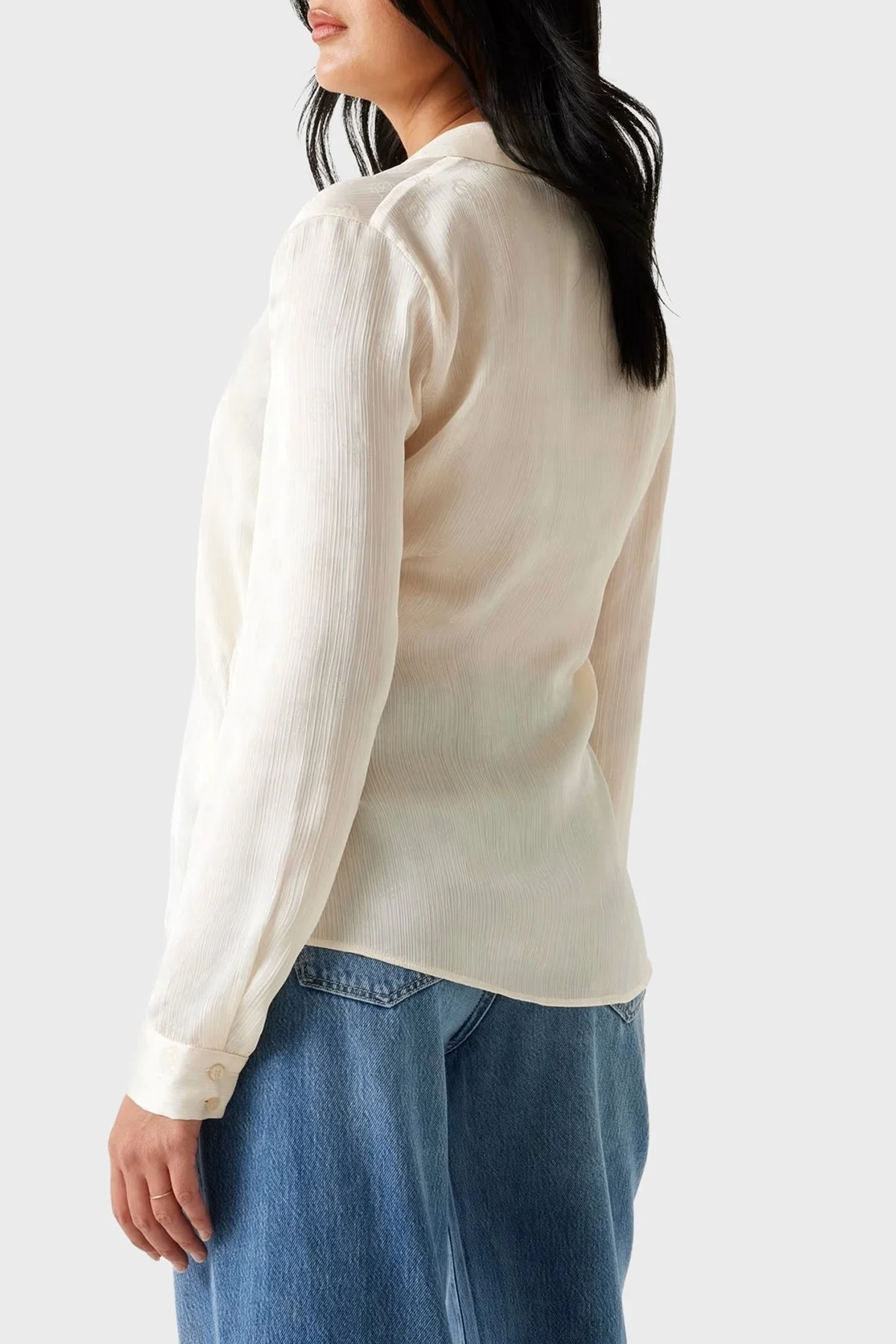 Guess Ls Marthe 4G Logolu Jakarlı Comfort Fit Uzun Kollu W5YH1AWHCR2 Bayan Gömlek W5YH1A WHCR2 G1F7 EKRU - 3