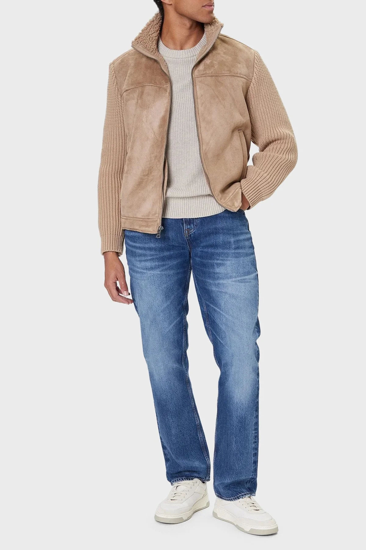 Guess Ls Mn Suede Regular Fit Dik Yaka Örgü Detaylı M5BR79Z5570 Erkek Ceket M5BR79 Z5570 F13Q VİZON - 2