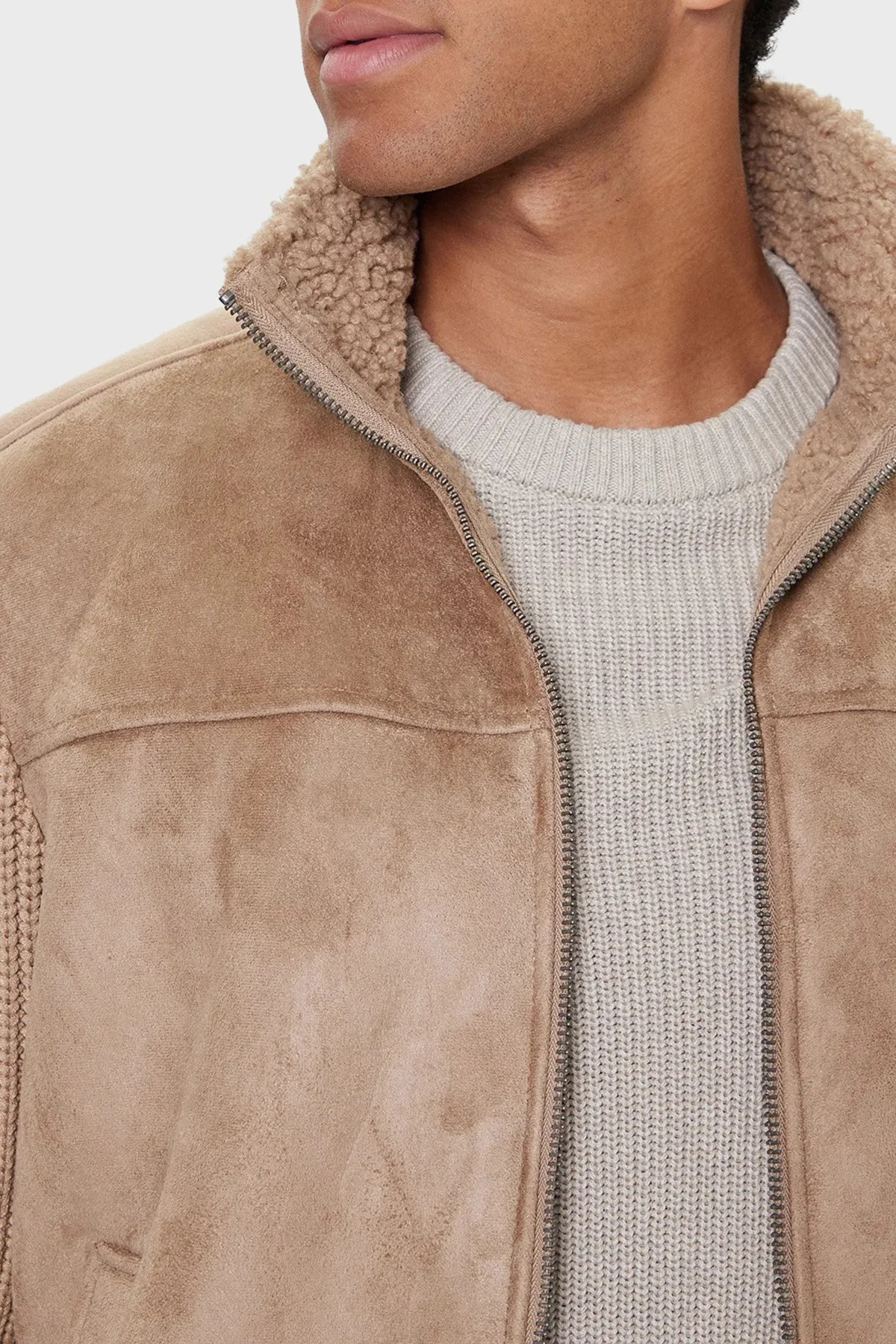 Guess Ls Mn Suede Regular Fit Dik Yaka Örgü Detaylı M5BR79Z5570 Erkek Ceket M5BR79 Z5570 F13Q VİZON - 4