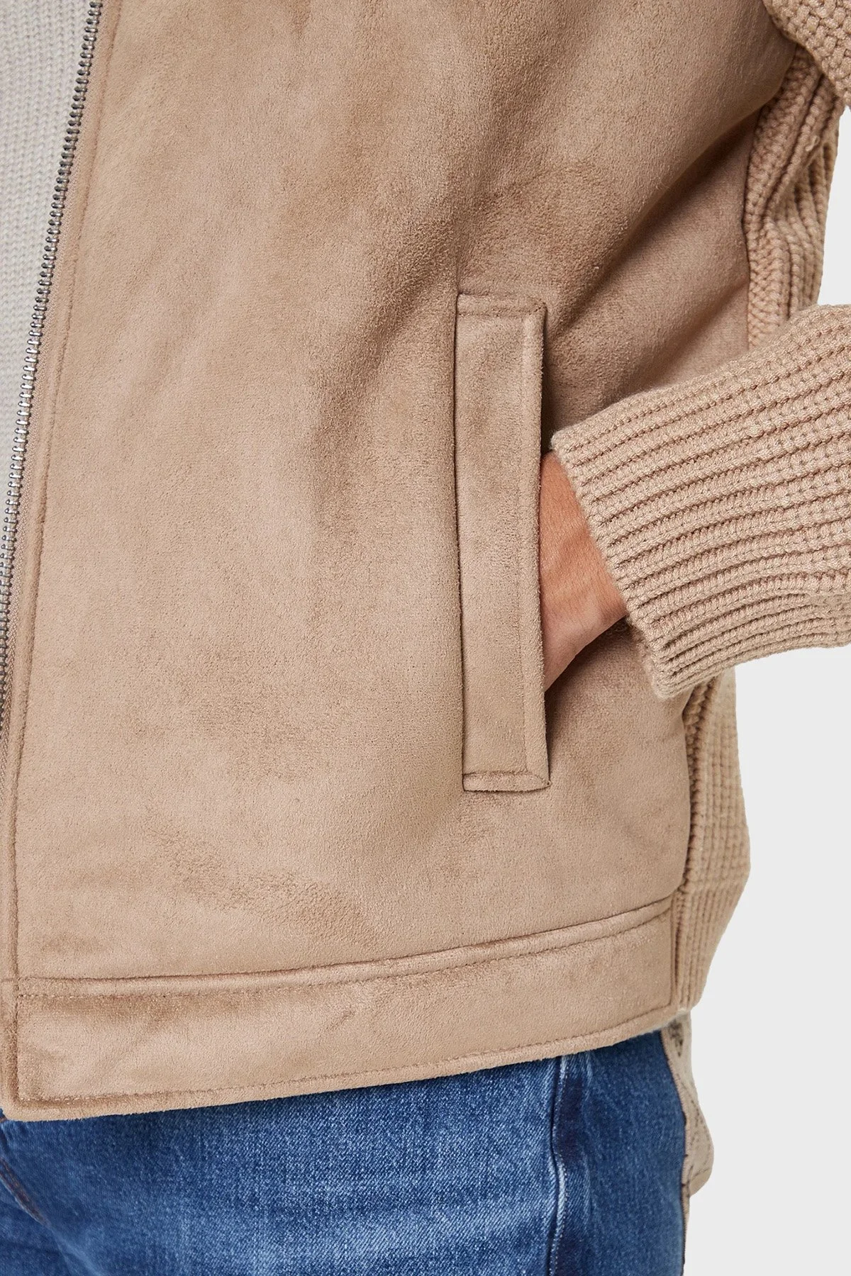 Guess Ls Mn Suede Regular Fit Dik Yaka Örgü Detaylı M5BR79Z5570 Erkek Ceket M5BR79 Z5570 F13Q VİZON - 5