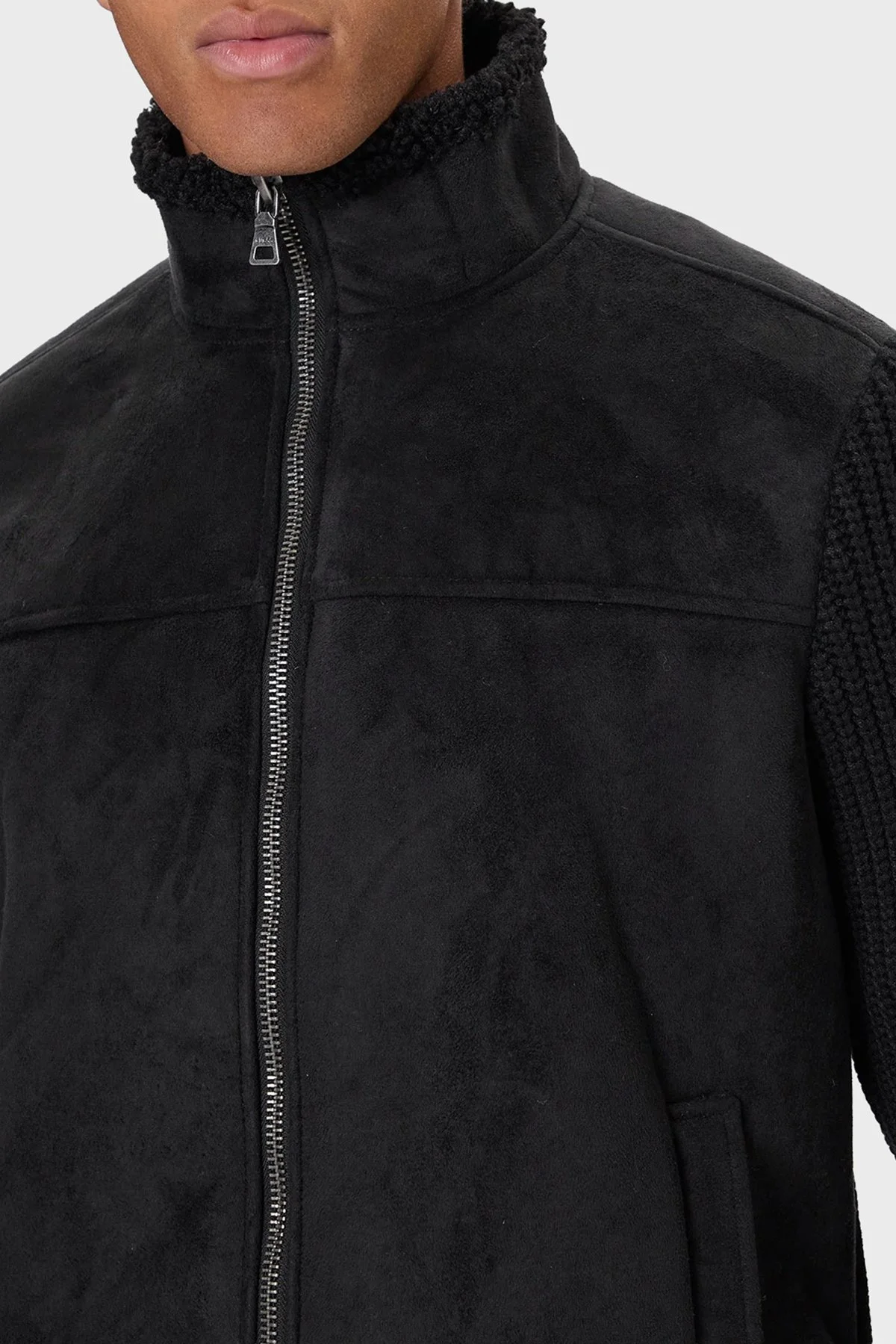 Guess Ls Mn Suede Regular Fit Dik Yaka Örgü Detaylı M5BR79Z5570 Erkek Ceket M5BR79 Z5570 JBLK SİYAH - 4