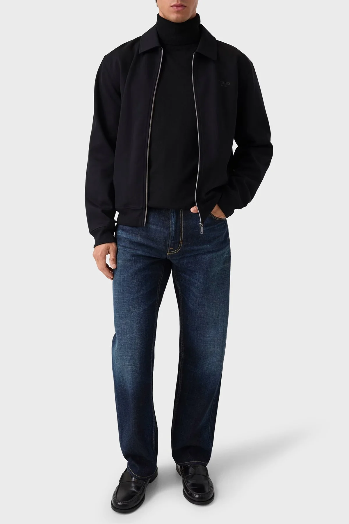 Guess Ls Pamuklu Klasik Yaka Fermuarlı M6BQ24K6164 Erkek Sweat M6BQ24 K6164 JBLK Siyah - 2