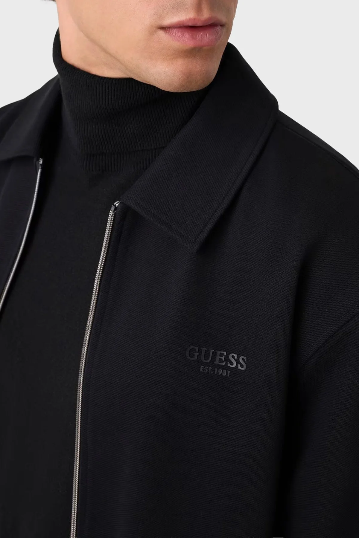 Guess Ls Pamuklu Klasik Yaka Fermuarlı M6BQ24K6164 Erkek Sweat M6BQ24 K6164 JBLK Siyah - 4