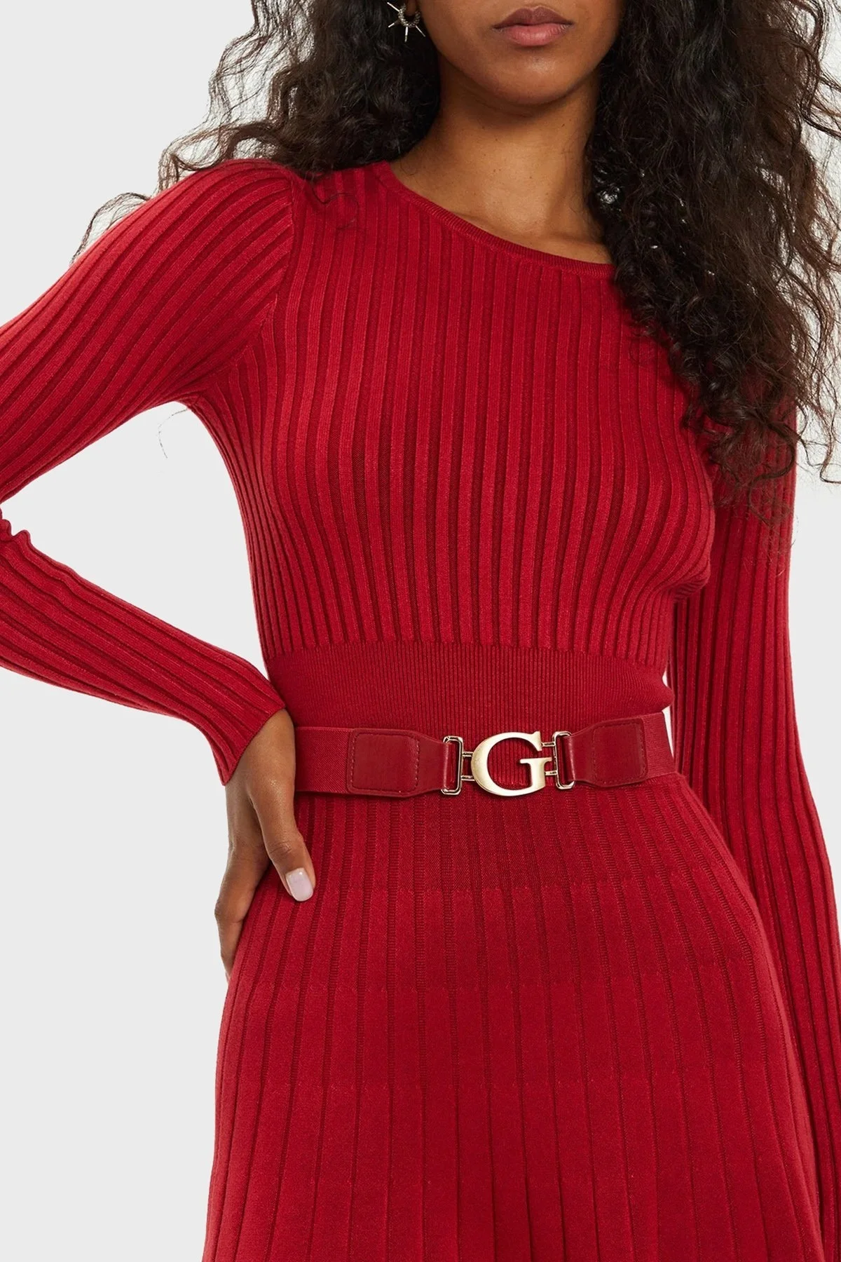 Guess Ls Rib Fitilli Kemerli Triko Mini W2BK29Z2YJ2 Bayan Elbise W2BK29 Z2YJ2 A51D KIRMIZI - 14