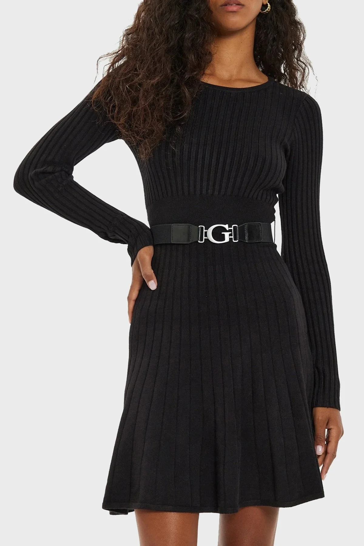 Guess Ls Rib Regular Fit Kemerli Mini Triko W2BK29Z2YJ2 Bayan Elbise W2BK29 Z2YJ2 JBLK SİYAH - 1