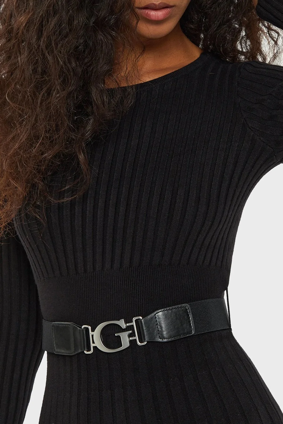 Guess Ls Rib Regular Fit Kemerli Mini Triko W2BK29Z2YJ2 Bayan Elbise W2BK29 Z2YJ2 JBLK SİYAH - 4