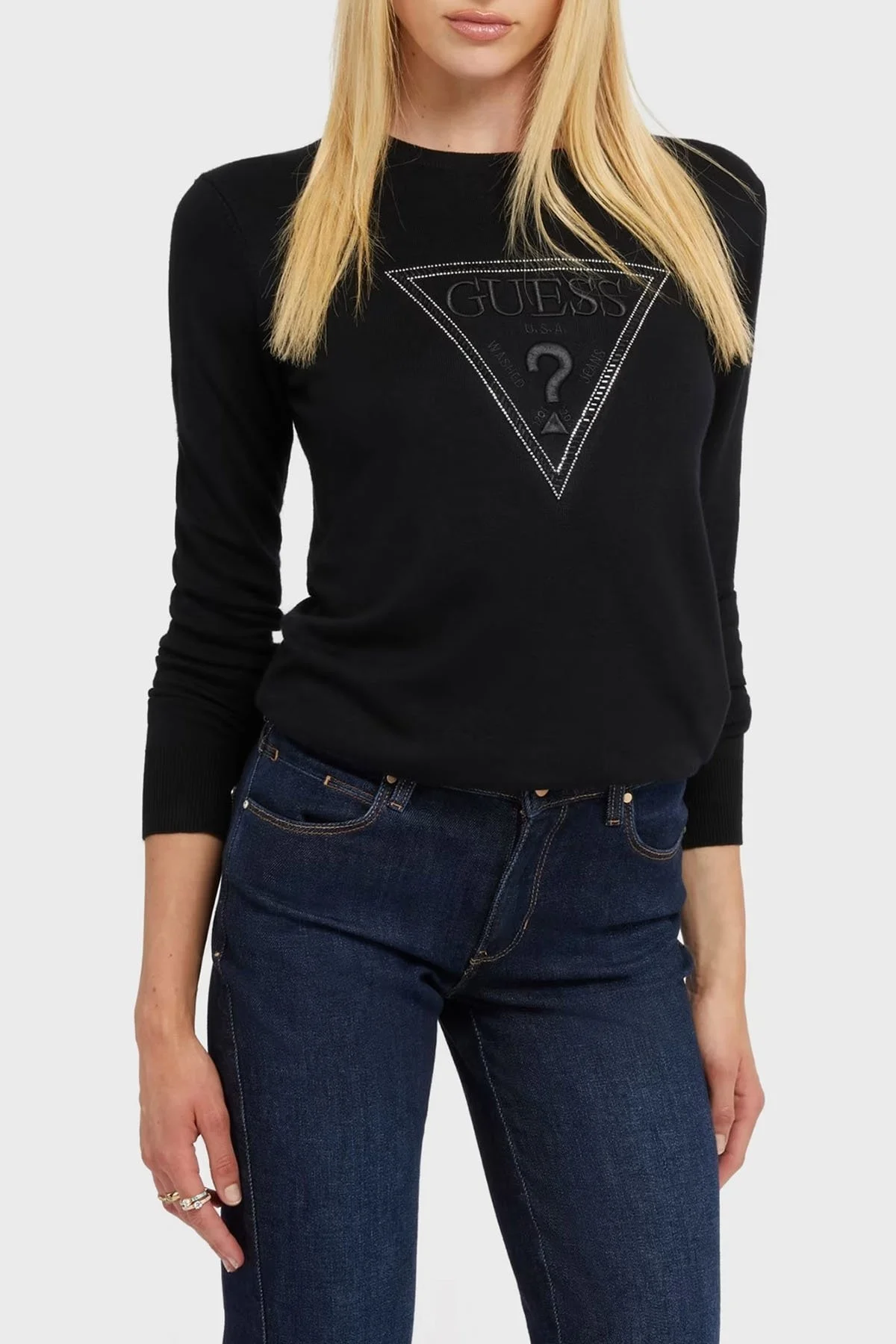 Guess Ls Rn Elsie Slim Fit Bisiklet Yaka Bayan Sweat W3YR46Z2NQ2 JBLK SİYAH - 1