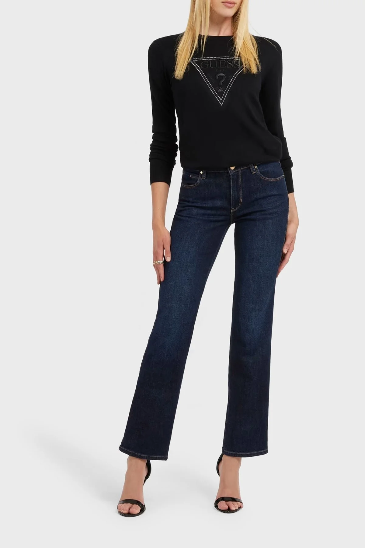 Guess Ls Rn Elsie Slim Fit Bisiklet Yaka Bayan Sweat W3YR46Z2NQ2 JBLK SİYAH - 3