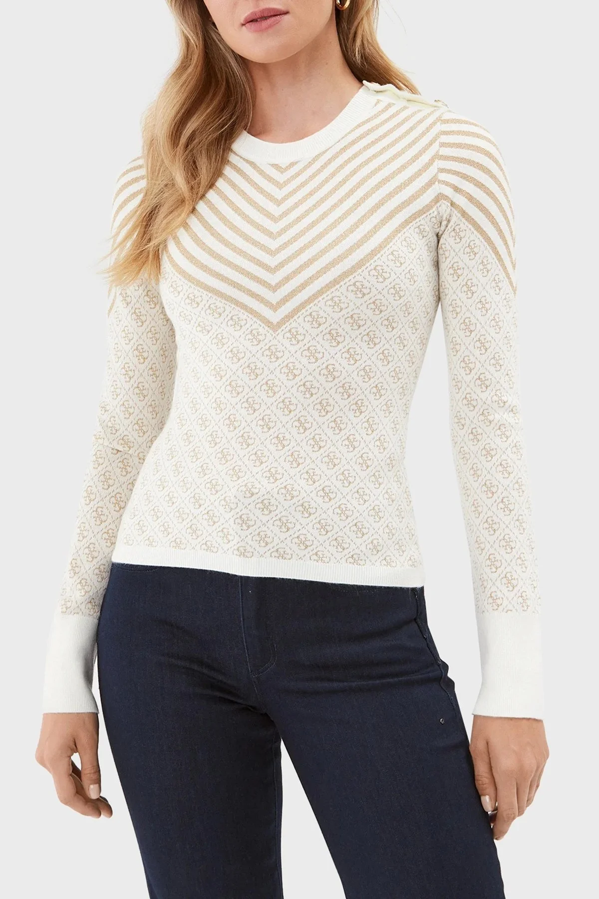 Guess Ls Rn Yün Karışımlı Slim Fit Bisiklet Yaka Bayan Kazak W3BR26Z3AE0 F02T BEJ - 1