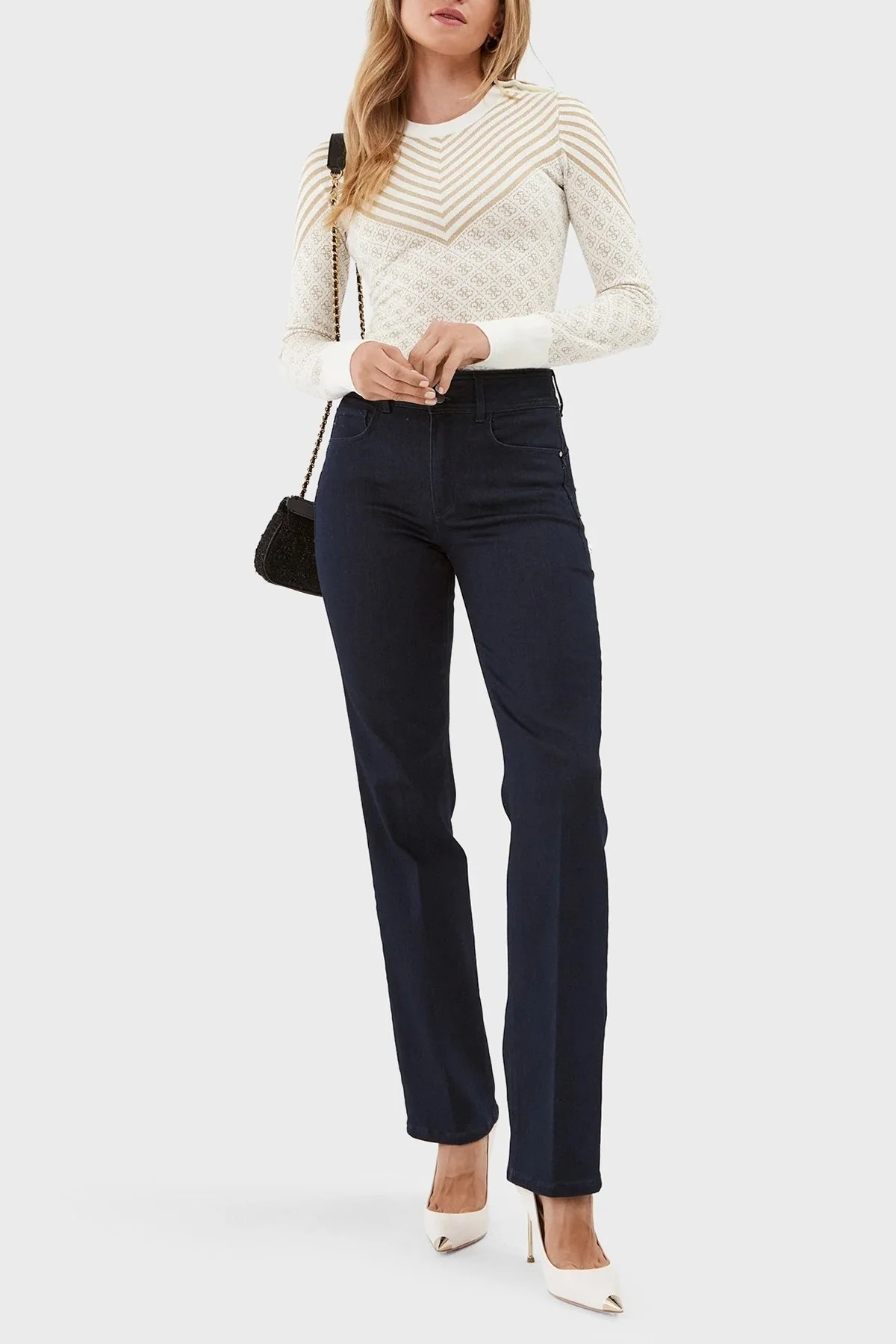 Guess Ls Rn Yün Karışımlı Slim Fit Bisiklet Yaka Bayan Kazak W3BR26Z3AE0 F02T BEJ - 3