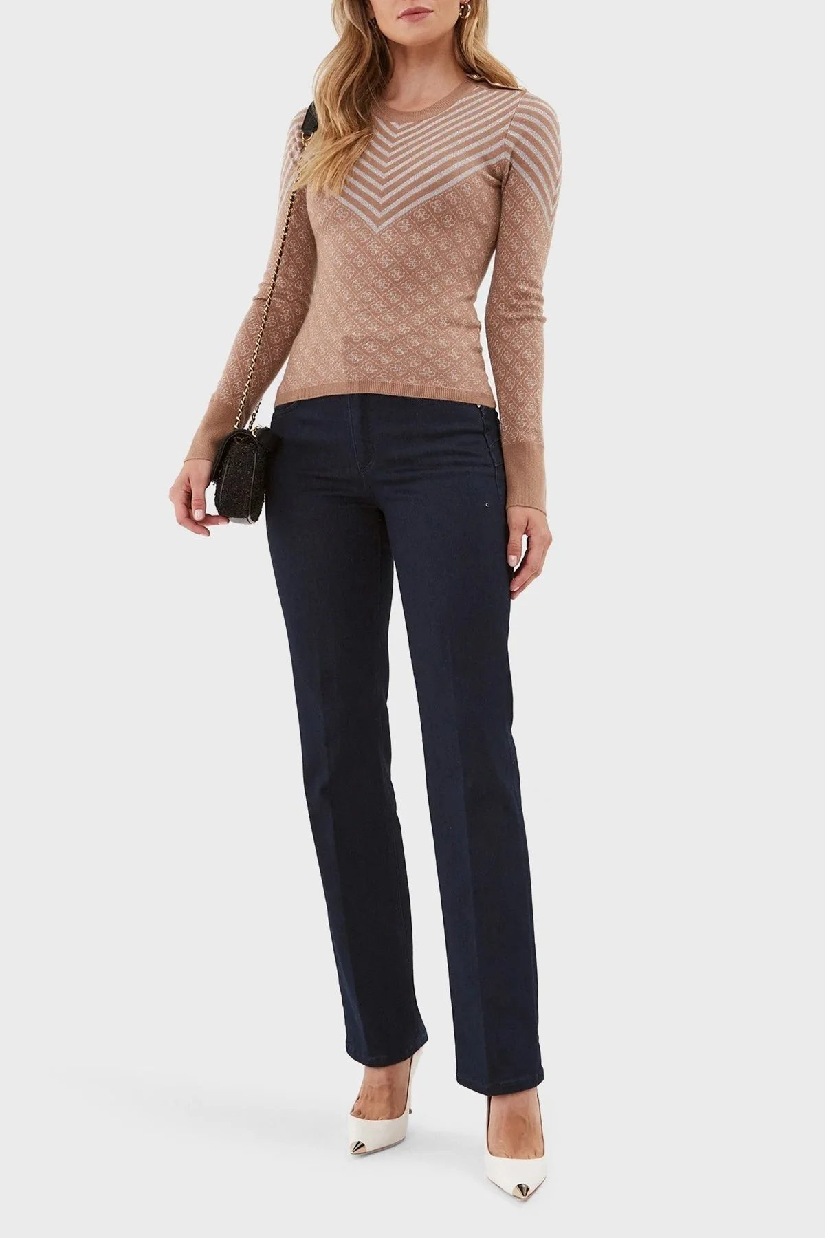 Guess Ls Rn Yün Karışımlı Slim Fit Bisiklet Yaka Bayan Kazak W3BR26Z3AE0 F1KK KAHVE - 2