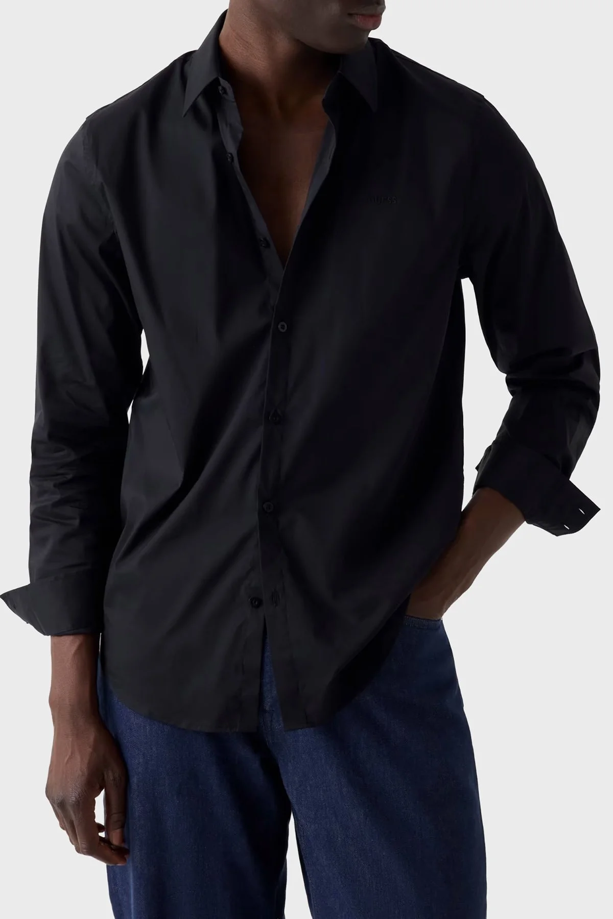 Guess Ls Sunset Pamuklu Slim Fit Uzun Kollu M1YH20W7ZK1 Erkek Gömlek M1YH20 W7ZK1 JBLK Siyah - 1