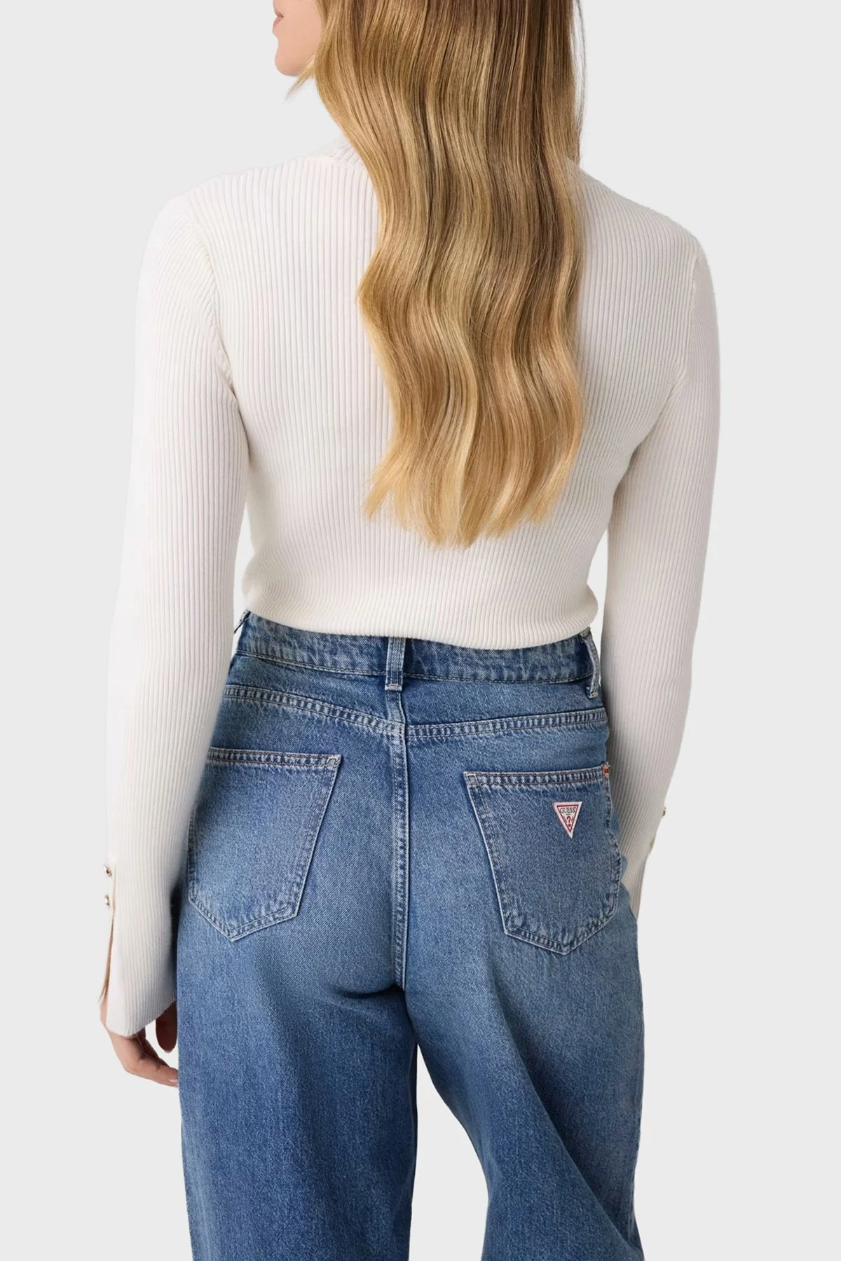 Guess Ls Tn Ellie Slim Fit Balıkçı Yaka Fitilli W6BR29Z1417 Kadın Kazak W6BR29 Z1417 G012 Beyaz - 3
