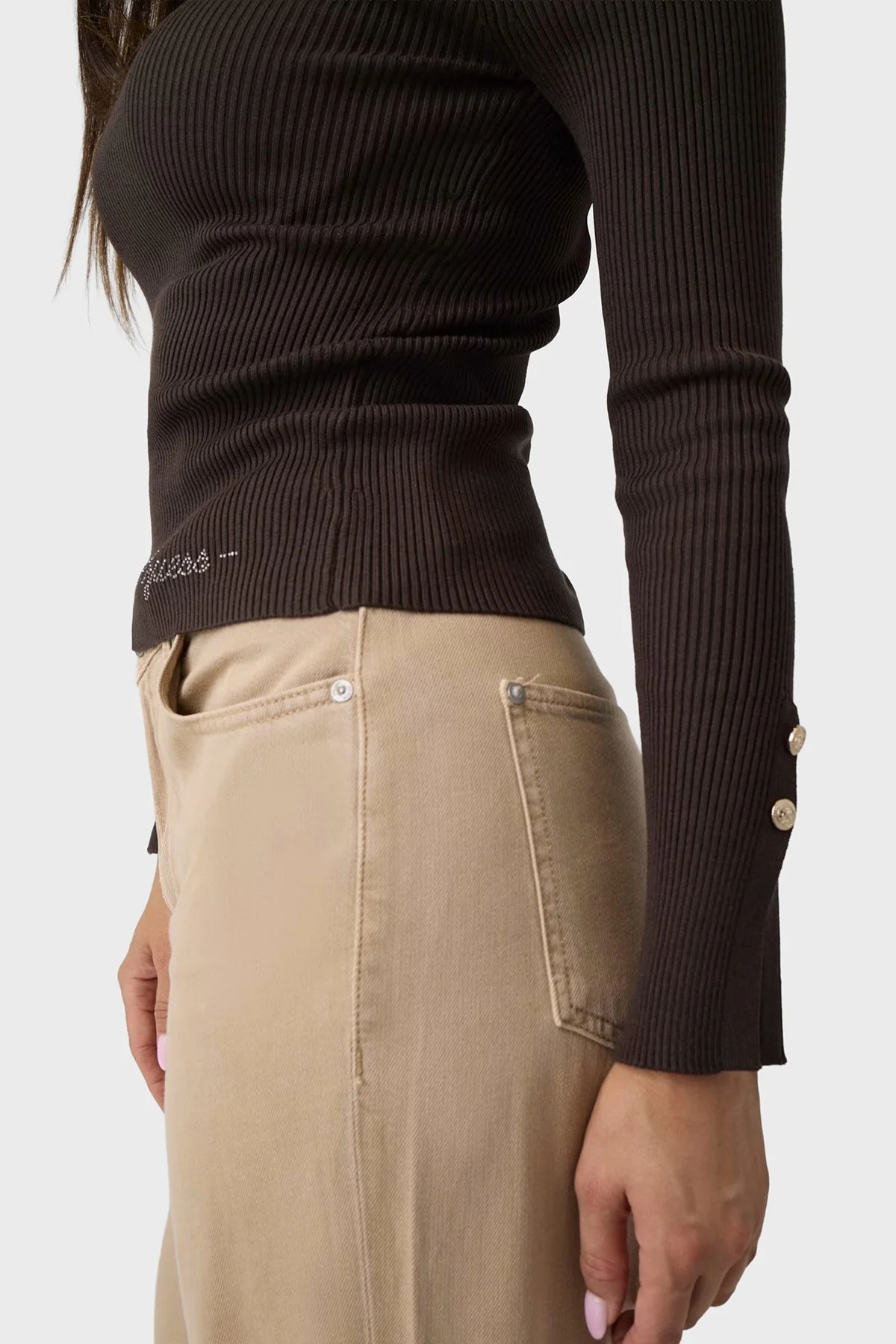 Guess Ls Tn Ellie Slim Fit Balıkçı Yaka Fitilli W6BR29Z1417 Kadın Kazak W6BR29 Z1417 G1EA Kahve - 4