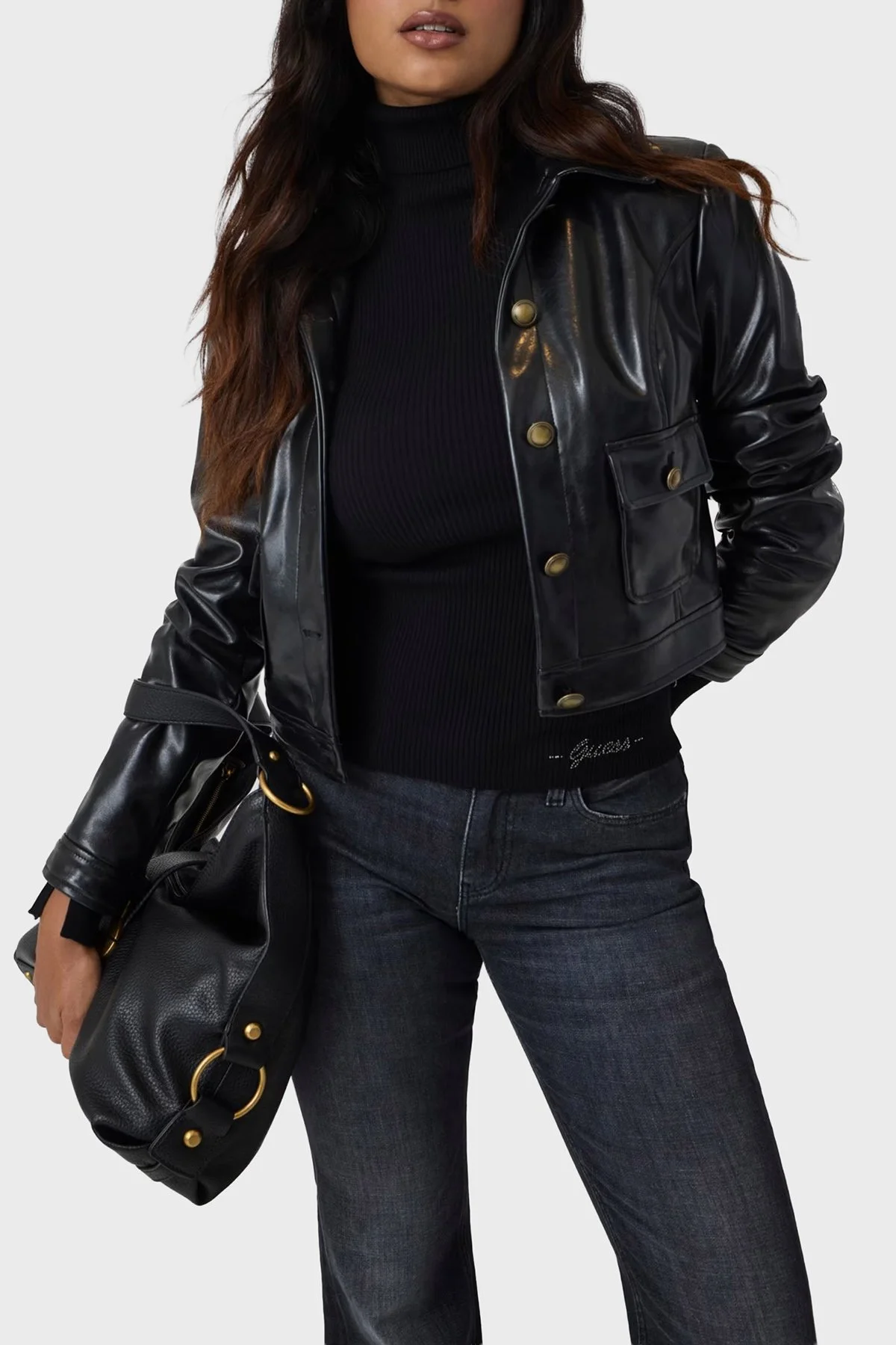 Guess Ls Tn Ellie Slim Fit Balıkçı Yaka Fittilli W6BR29Z1417 Kadın Kazak W6BR29 Z1417 JBLK Siyah - 4