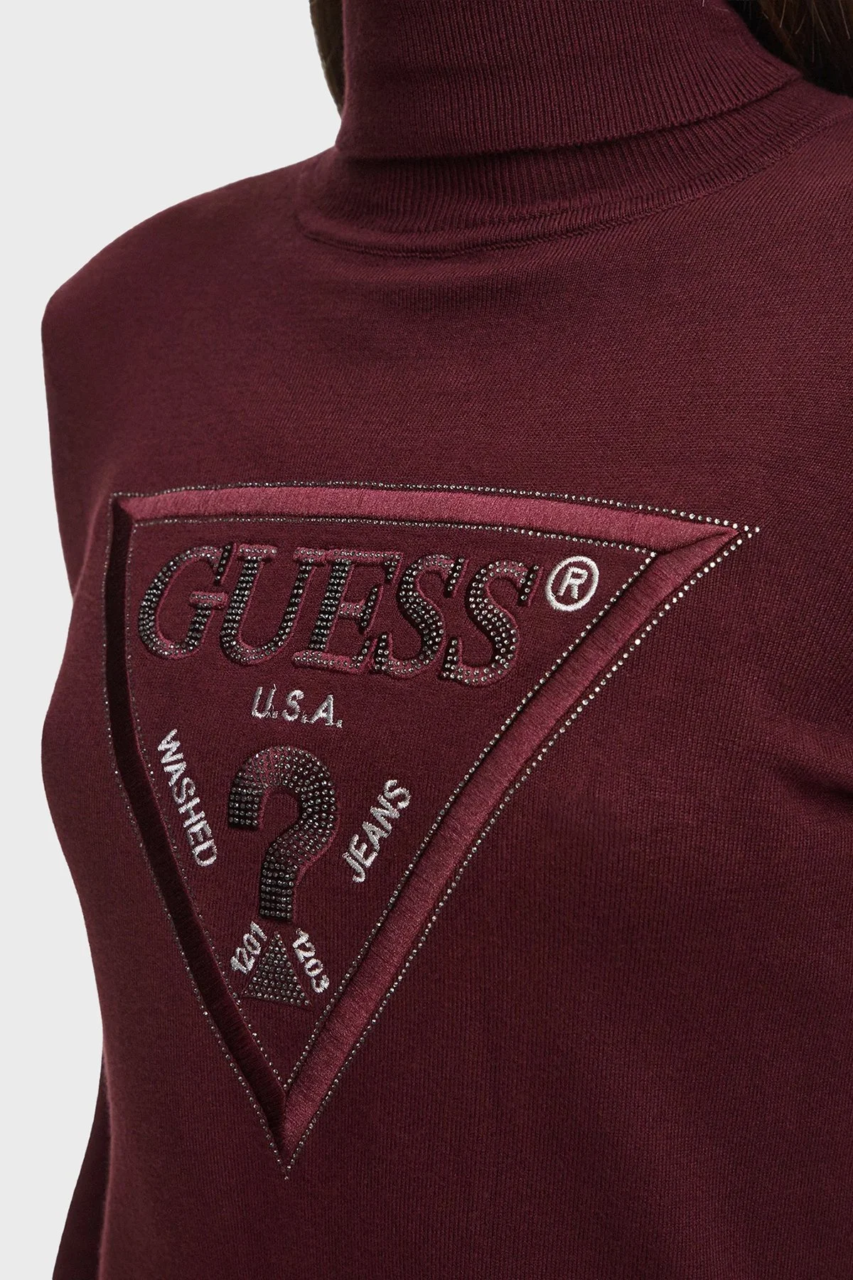 Guess Ls Tn Hallie Triangle Logolu Regular Fit Balıkçı Yaka W6BR54Z1455 Kadın Kazak W6BR54 Z1455 G596 Bordo - 4