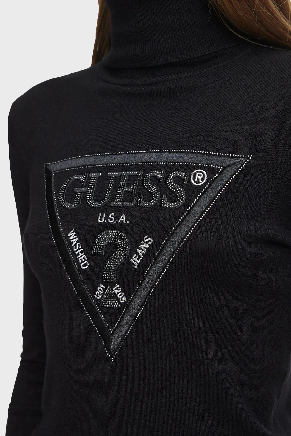 Guess Ls Tn Hallie Triangle Logolu Regular Fit Balıkçı Yaka W6BR54Z1455 Kadın Kazak W6BR54 Z1455 JBLK Siyah - 4