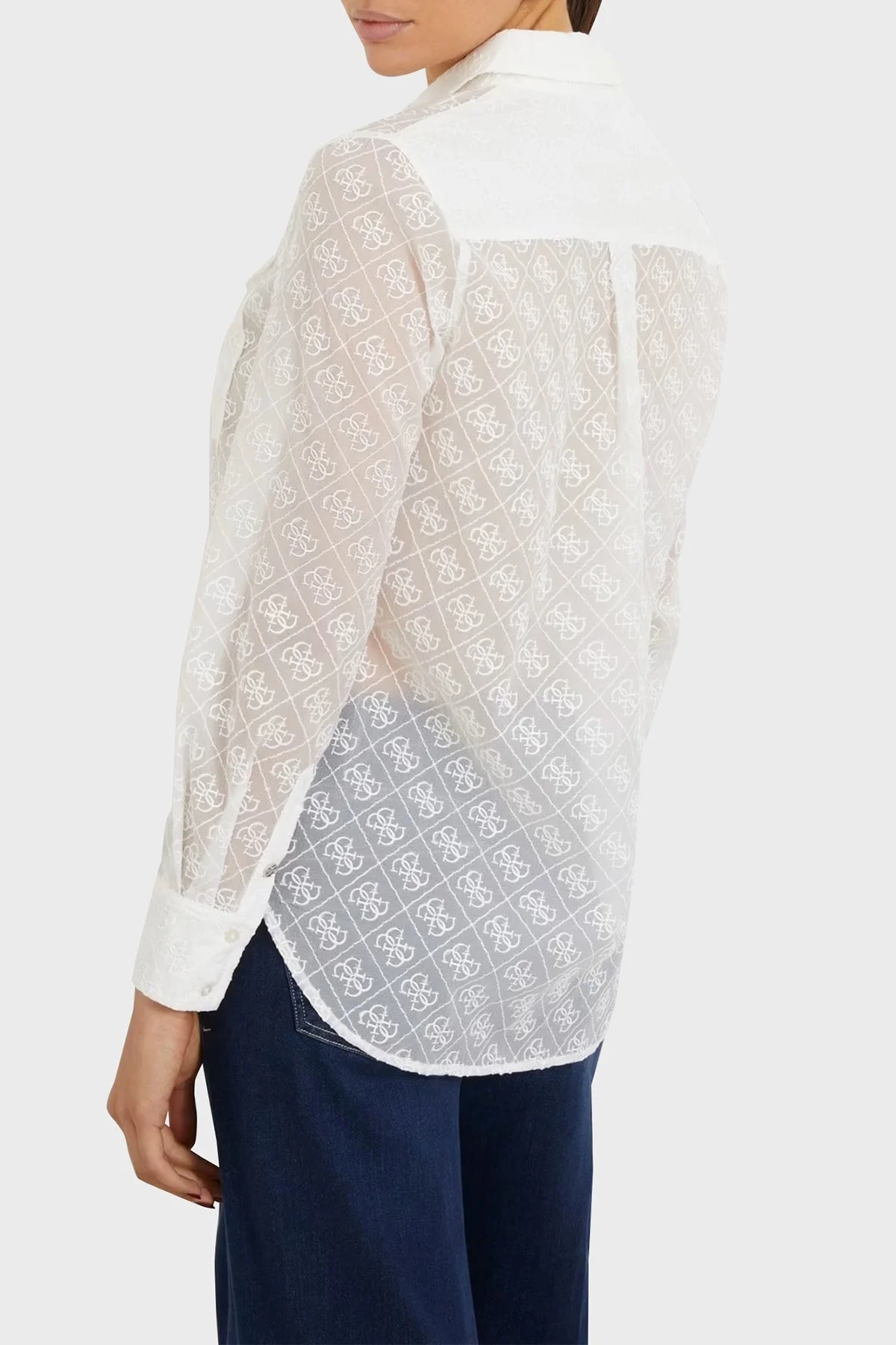 Guess Ls Viola Logo İşlemeli Relaxed Fit Organze W4RH65WFX40G011 Bayan Gömlek W4RH65WFX40 G011 BEYAZ - 2