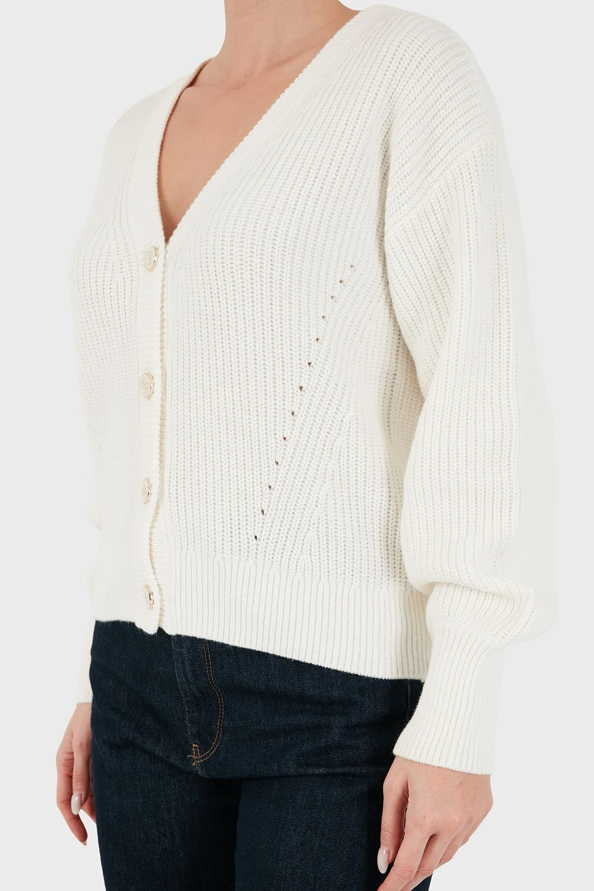 Guess Ls Vn Faith Cardi Pamuklu V Yaka Düğmeli W6BR28Z1410 Kadın Kazak W6BR28 Z1410 G012 Beyaz - 4