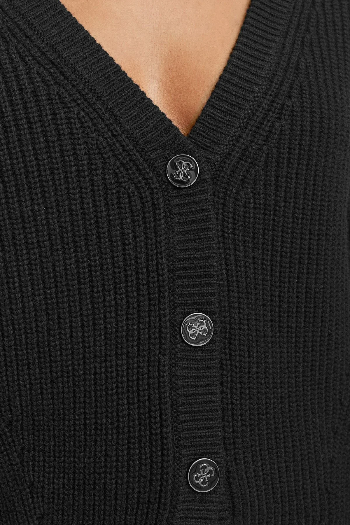 Guess Ls Vn Faith Cardi Pamuklu V Yaka Düğmeli W6BR28Z1410 Kadın Kazak W6BR28 Z1410 JBLK Siyah - 4