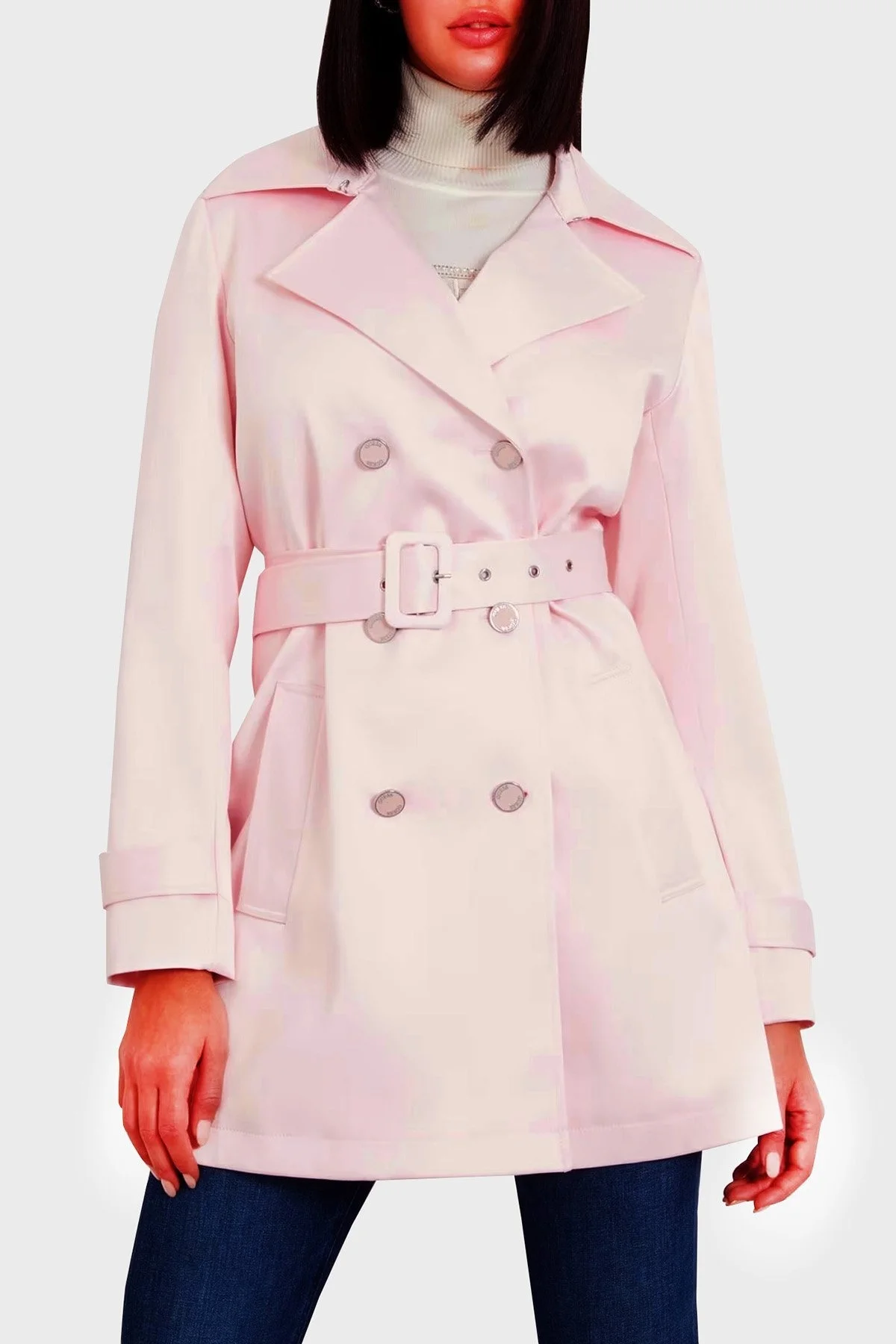 Guess Luana Regular Fit Saten W4RL08 WFJ02 Bayan Trençkot W4RL08WFJ02 A60W PUDRA - 1