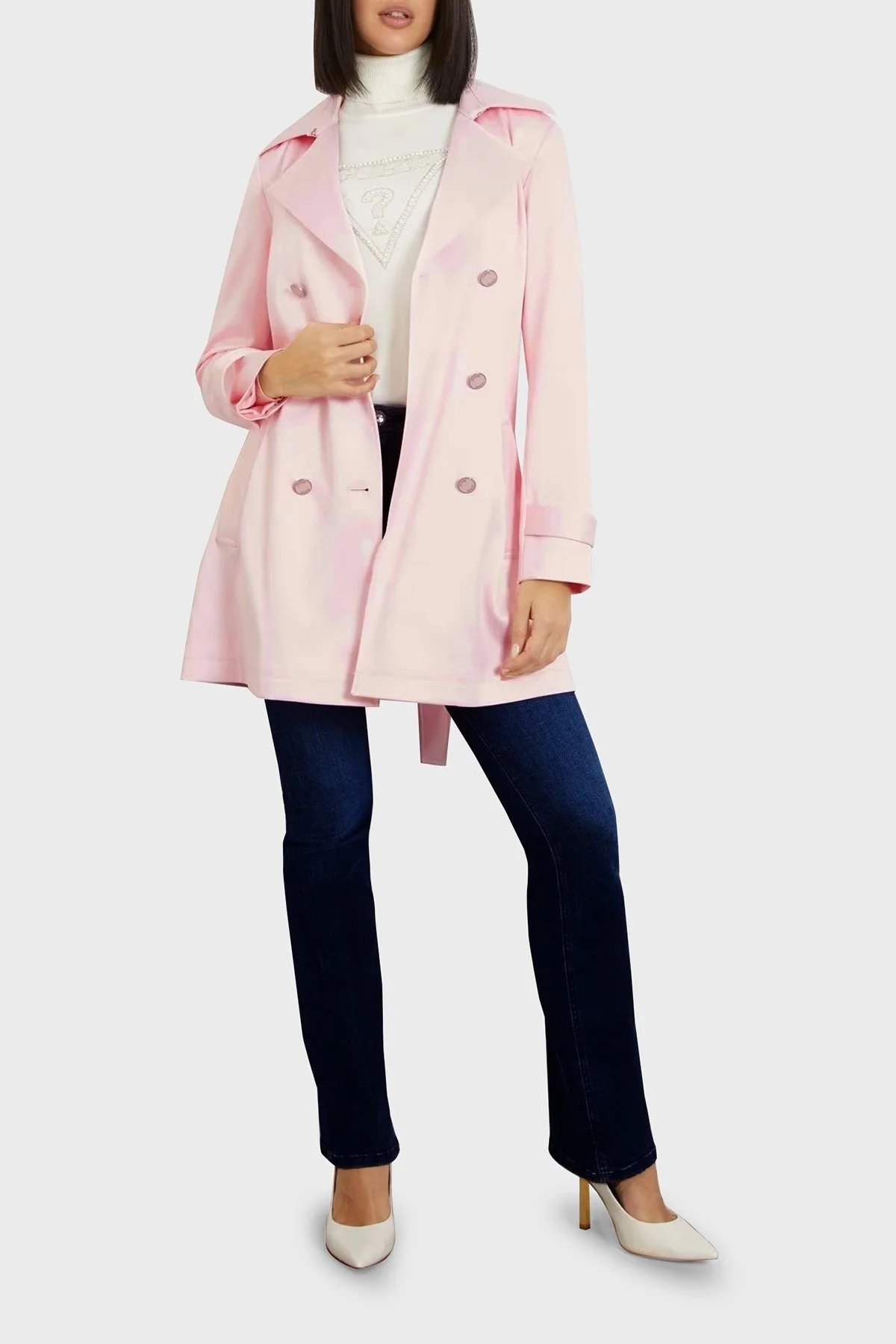 Guess Luana Regular Fit Saten W4RL08 WFJ02 Bayan Trençkot W4RL08WFJ02 A60W PUDRA - 3