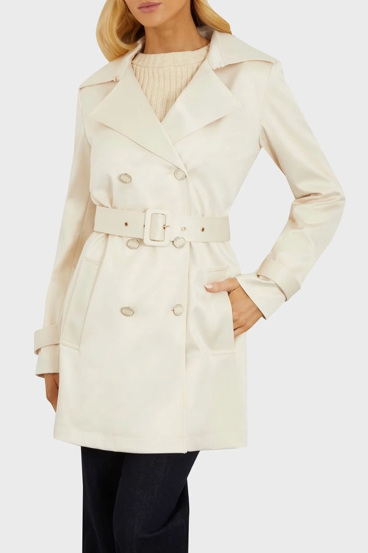 Guess Luana Regular Fit Saten W4RL08 WFJ02 Bayan Trençkot W4RL08WFJ02 G1F7 EKRU - 1