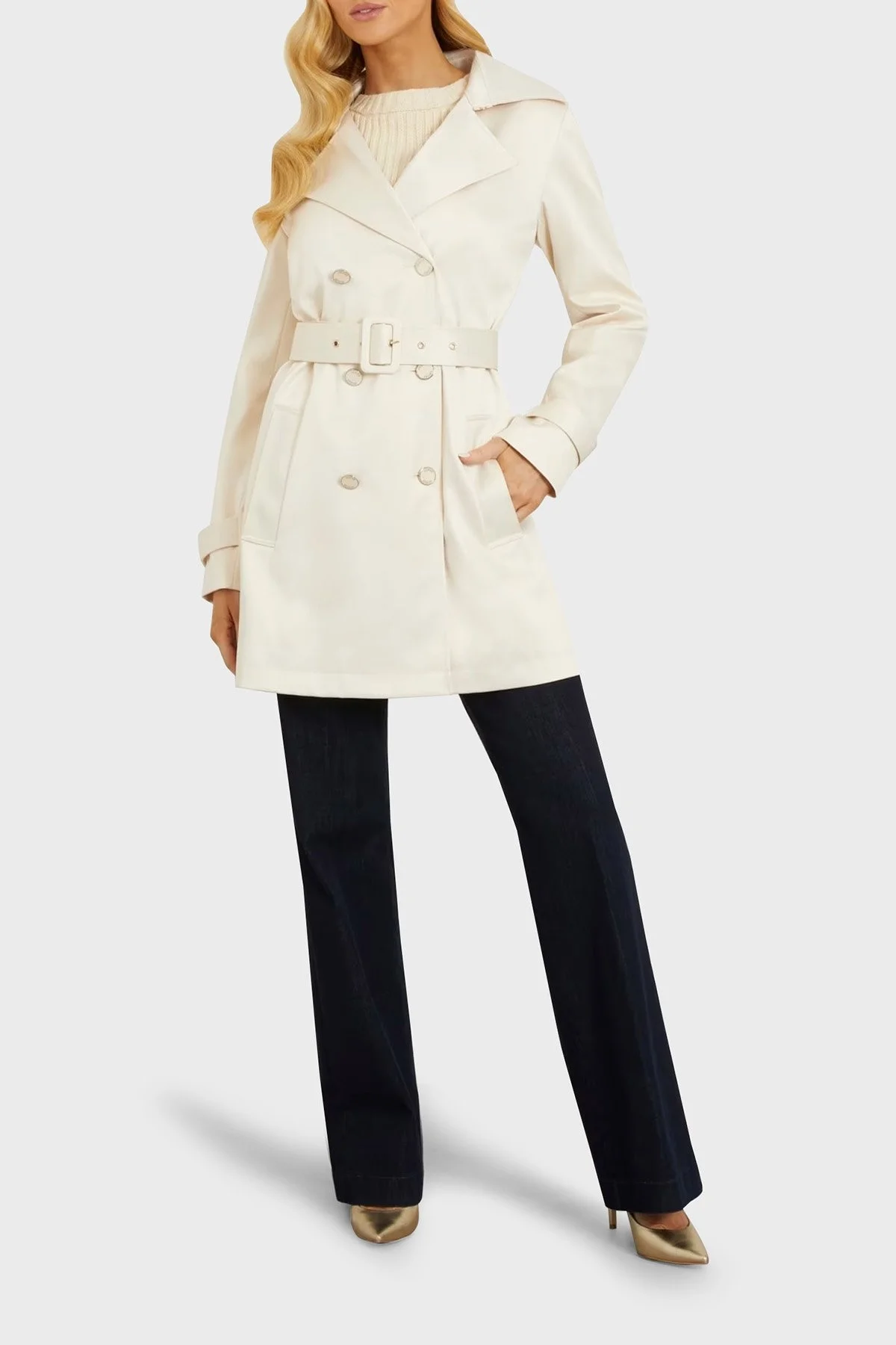 Guess Luana Regular Fit Saten W4RL08 WFJ02 Bayan Trençkot W4RL08WFJ02 G1F7 EKRU - 3