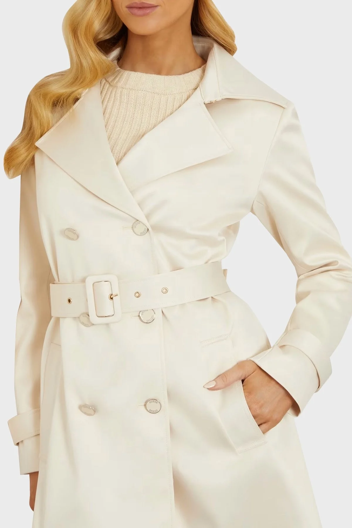 Guess Luana Regular Fit Saten W4RL08 WFJ02 Bayan Trençkot W4RL08WFJ02 G1F7 EKRU - 4